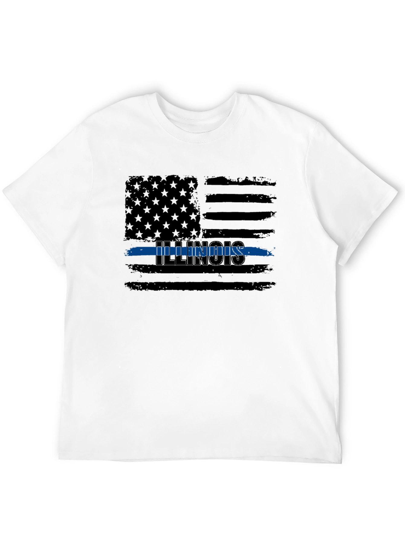 Illinois Thin Blue Line American Flag Graphic T-Shirt