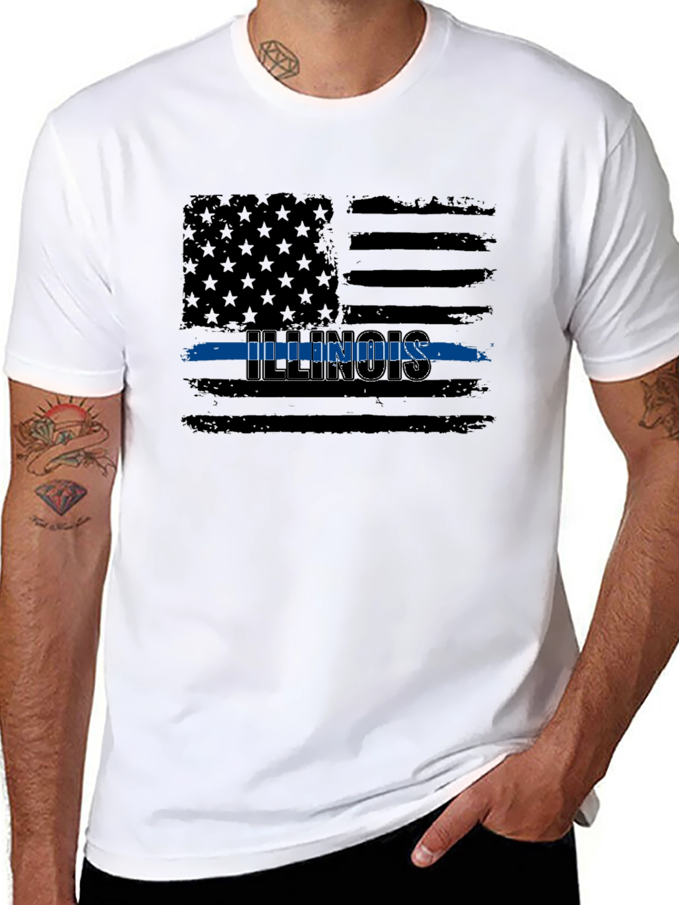 Illinois Thin Blue Line American Flag Graphic T-Shirt