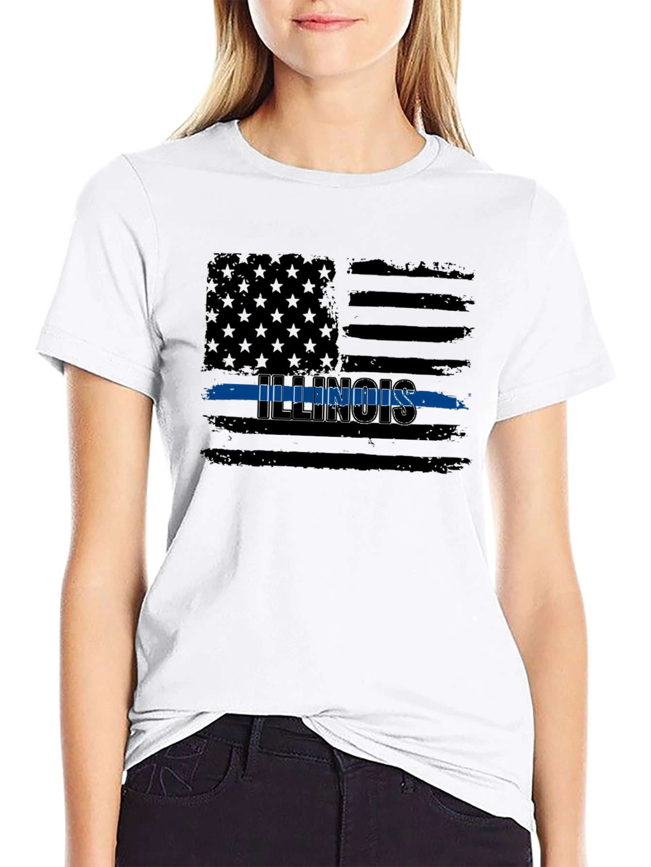Illinois Thin Blue Line American Flag Graphic T-Shirt