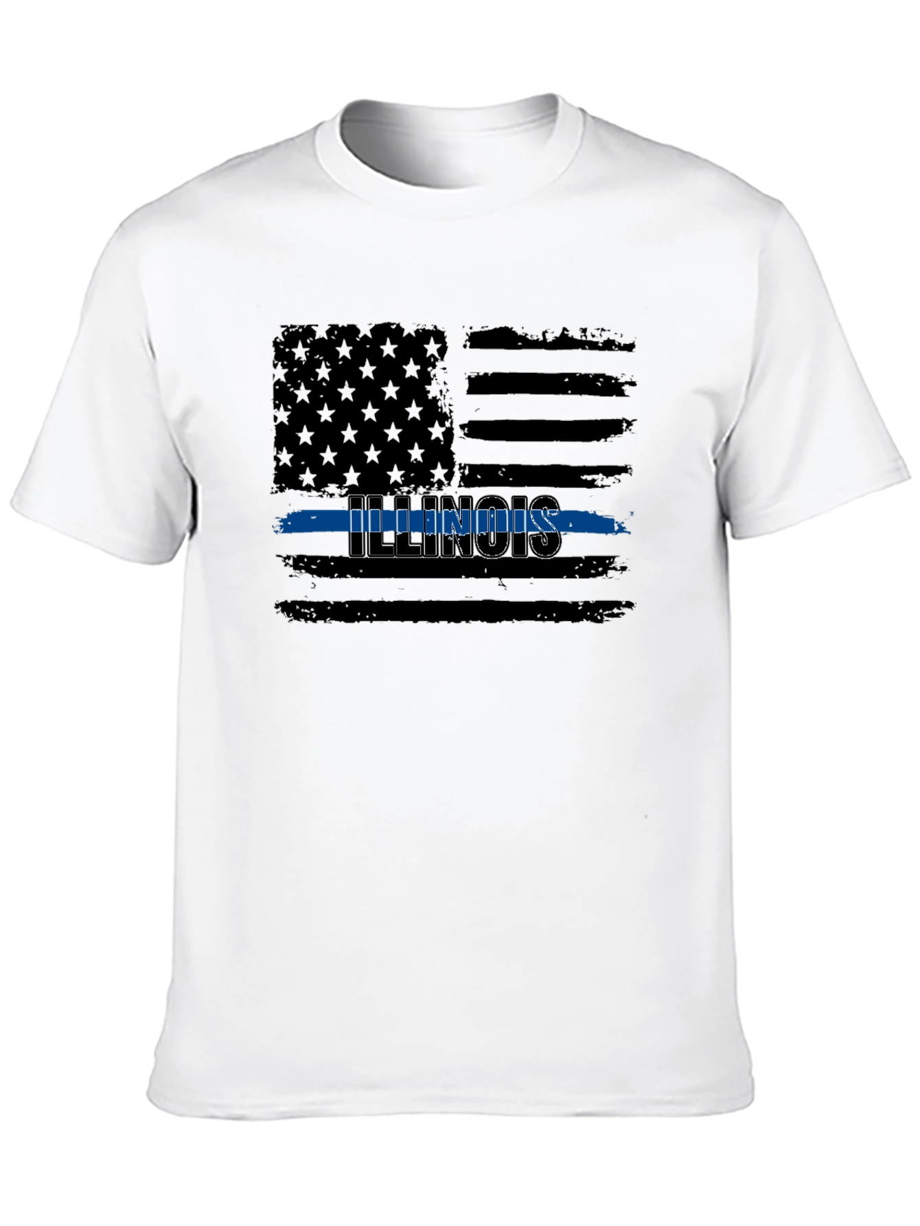 Illinois Thin Blue Line American Flag Graphic T-Shirt