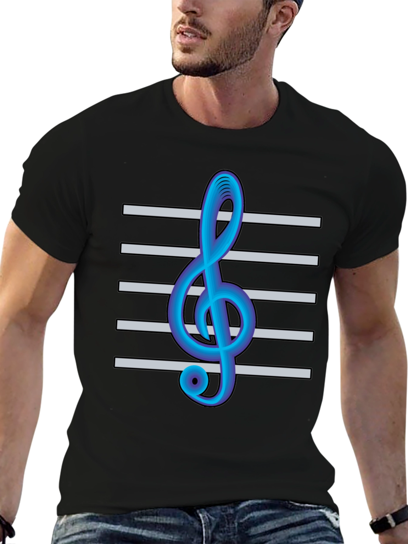 Musical Clef Graphic Tee - Black Cotton T-Shirt
