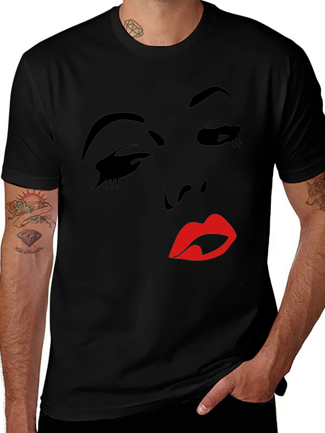 Silhouette Face Graphic T-Shirt - Black