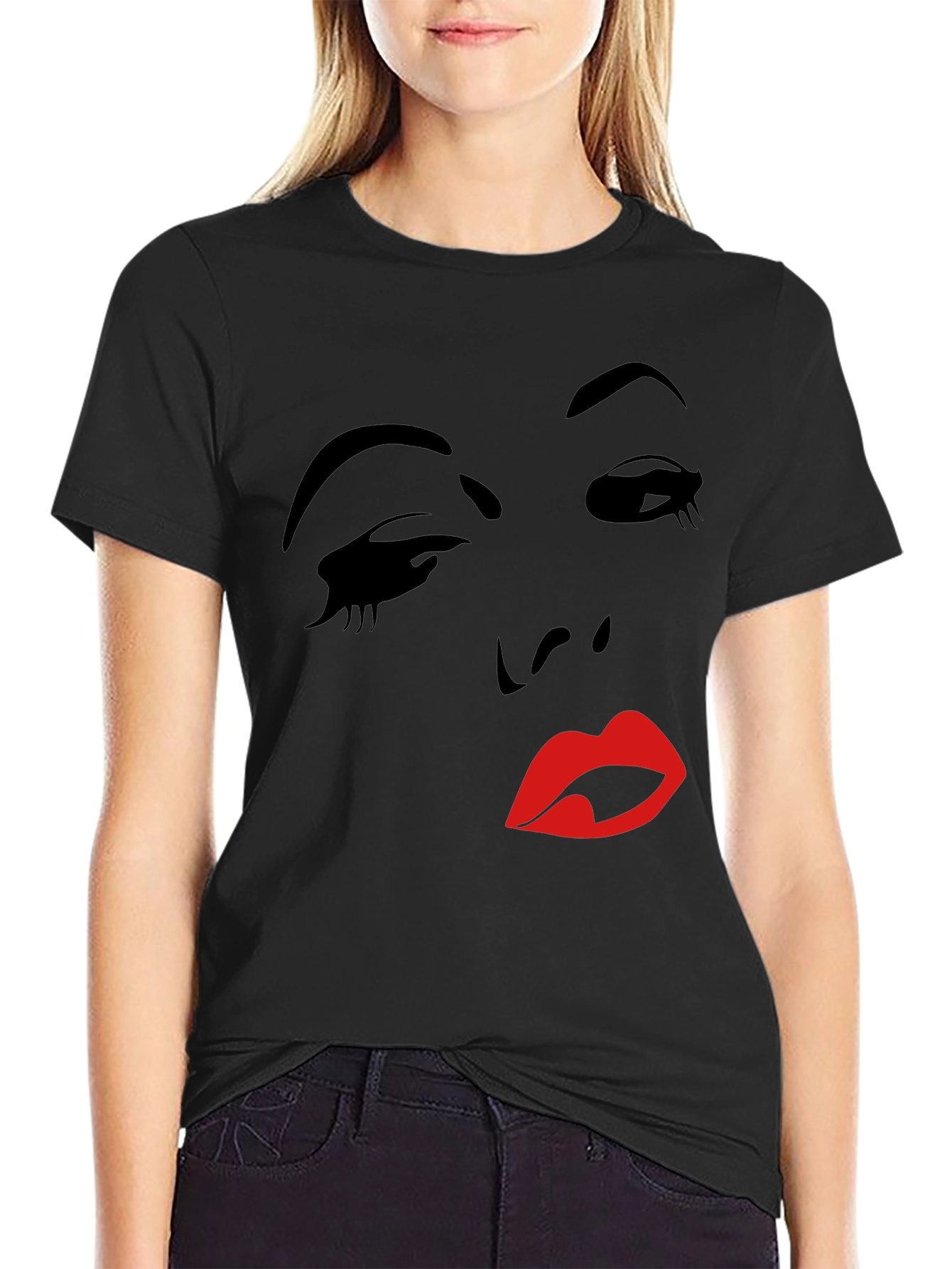Silhouette Face Graphic T-Shirt - Black