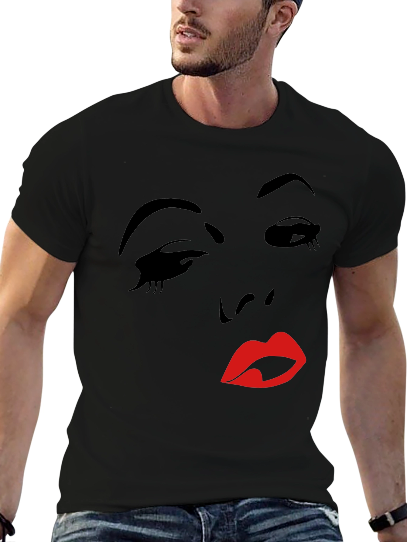 Silhouette Face Graphic T-Shirt - Black