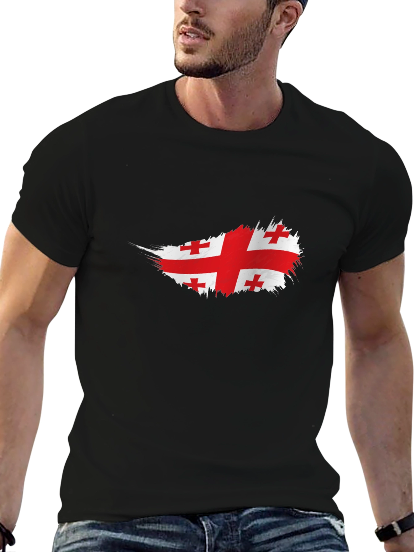 Georgian Flag T-Shirt - Brush Stroke Design