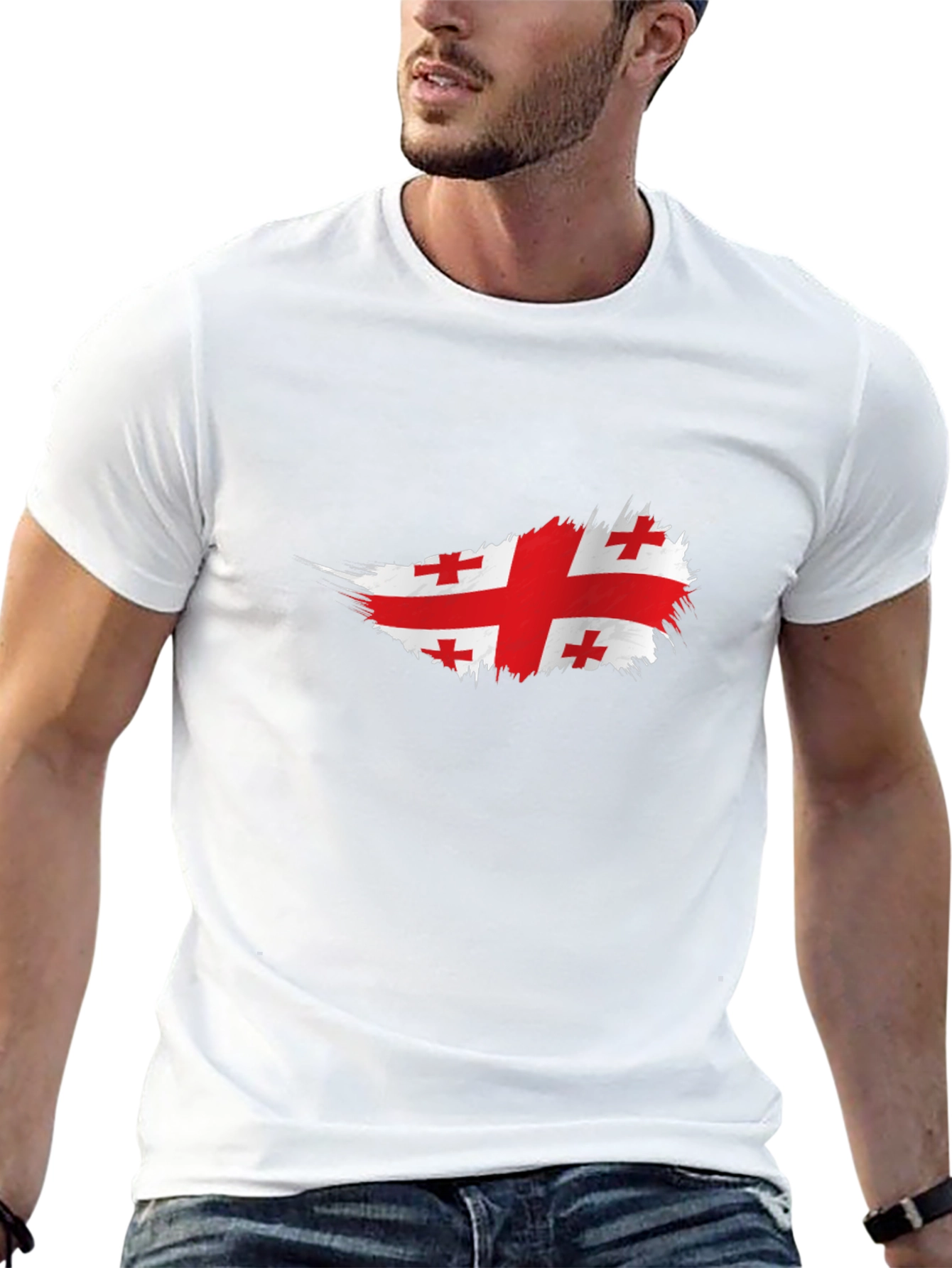 Georgian Flag T-Shirt - Brush Stroke Design
