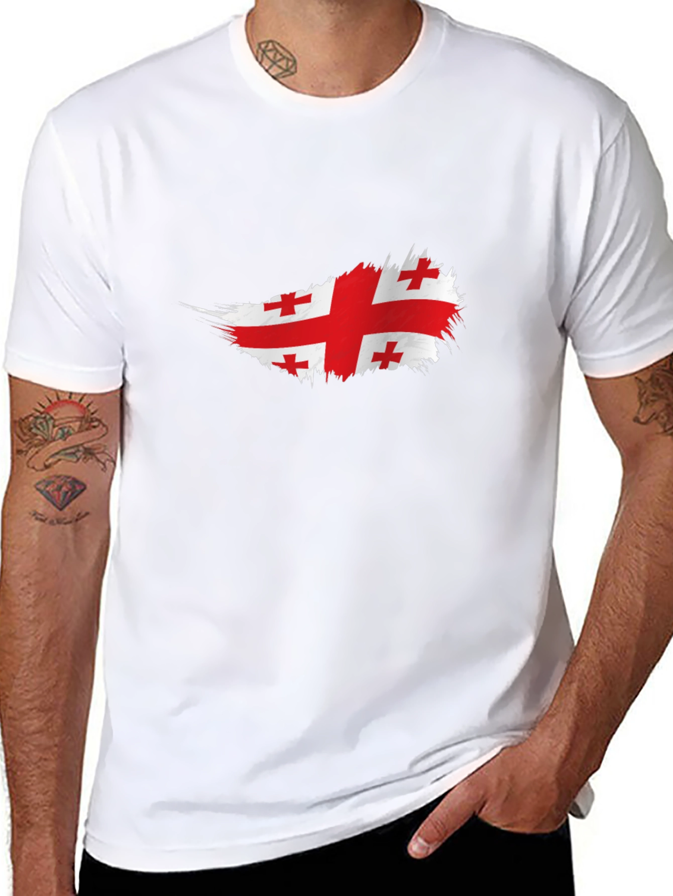 Georgian Flag T-Shirt - Brush Stroke Design
