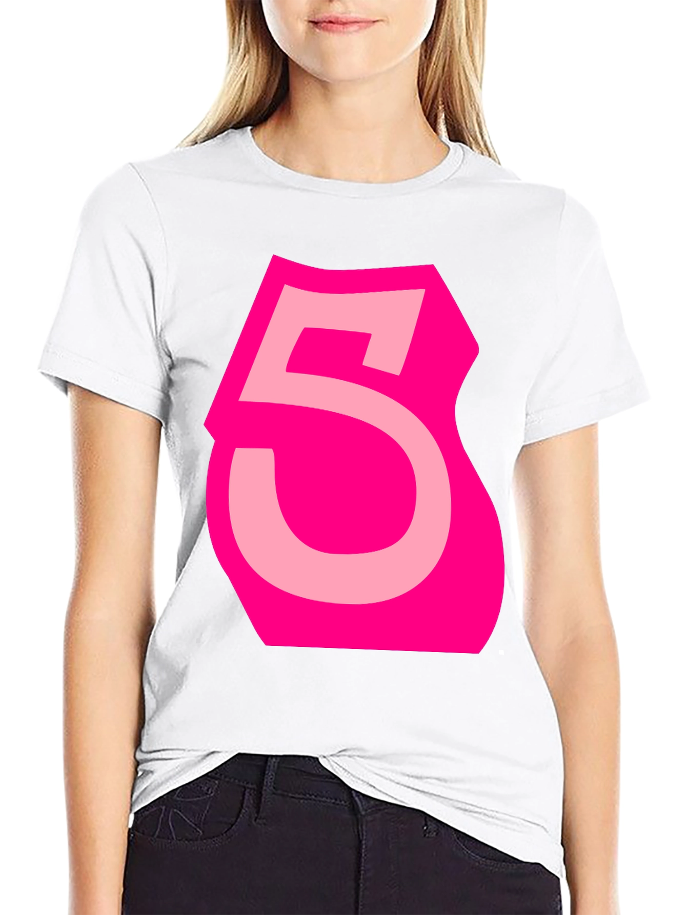 Bold Pink Number 5 Graphic Tee