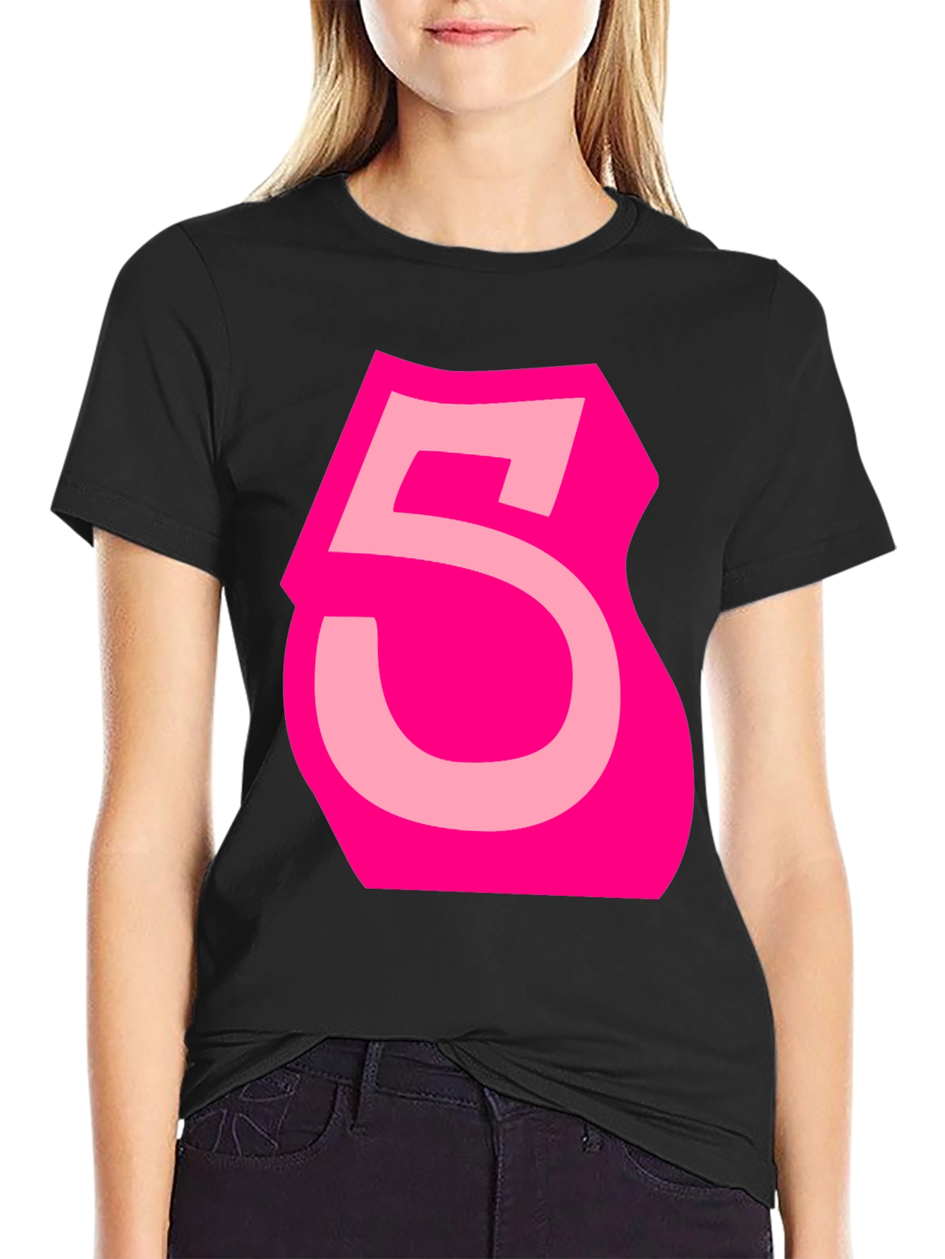 Bold Pink Number 5 Graphic Tee