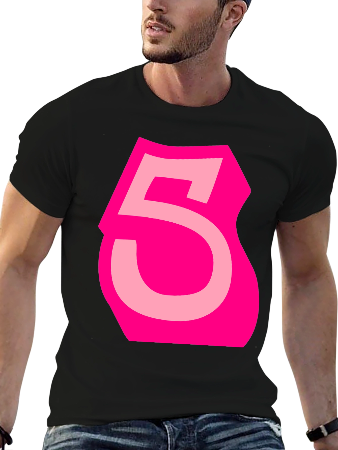 Bold Pink Number 5 Graphic Tee