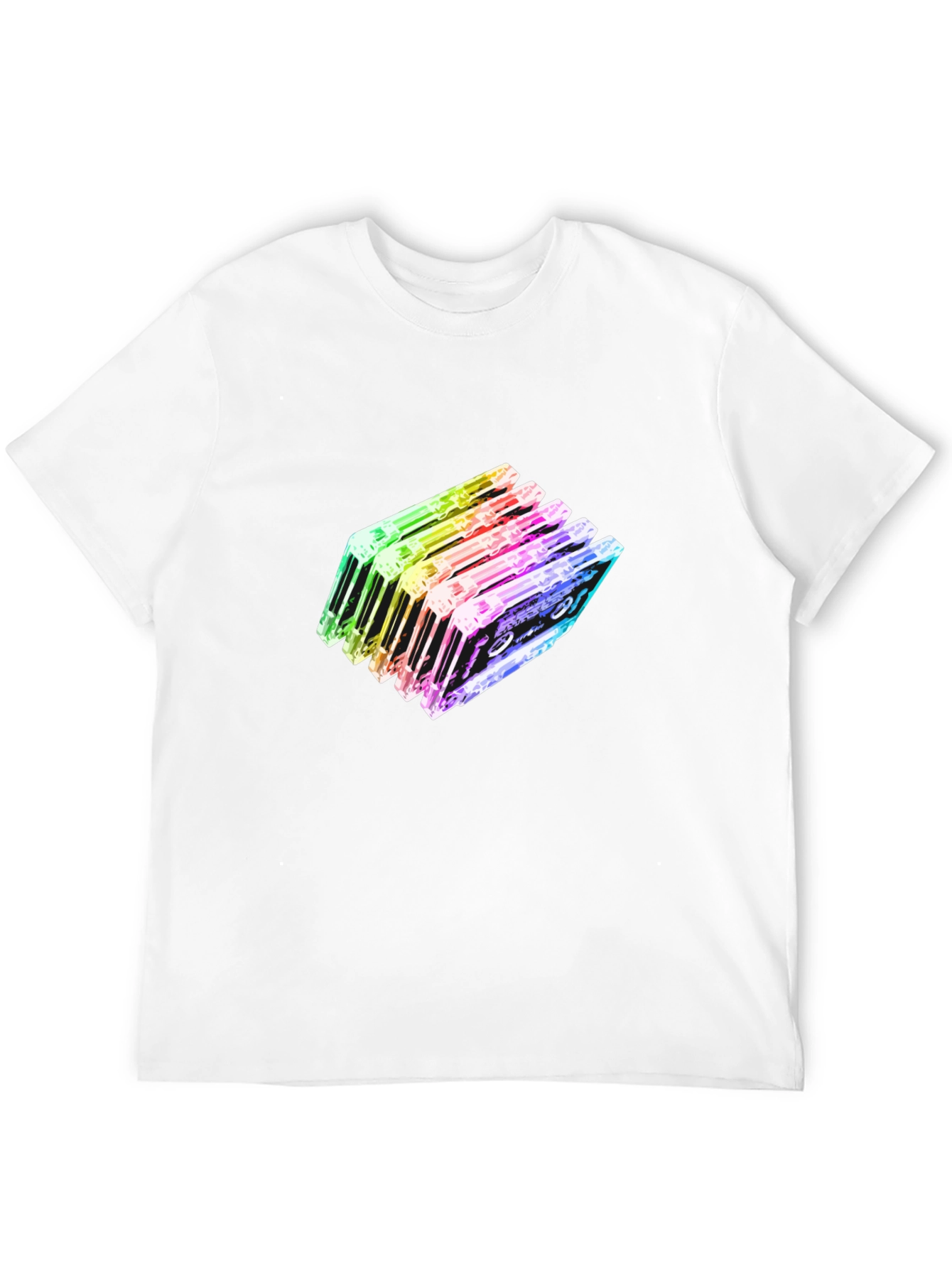 Rainbow Cassette Tapes Graphic Black T-Shirt