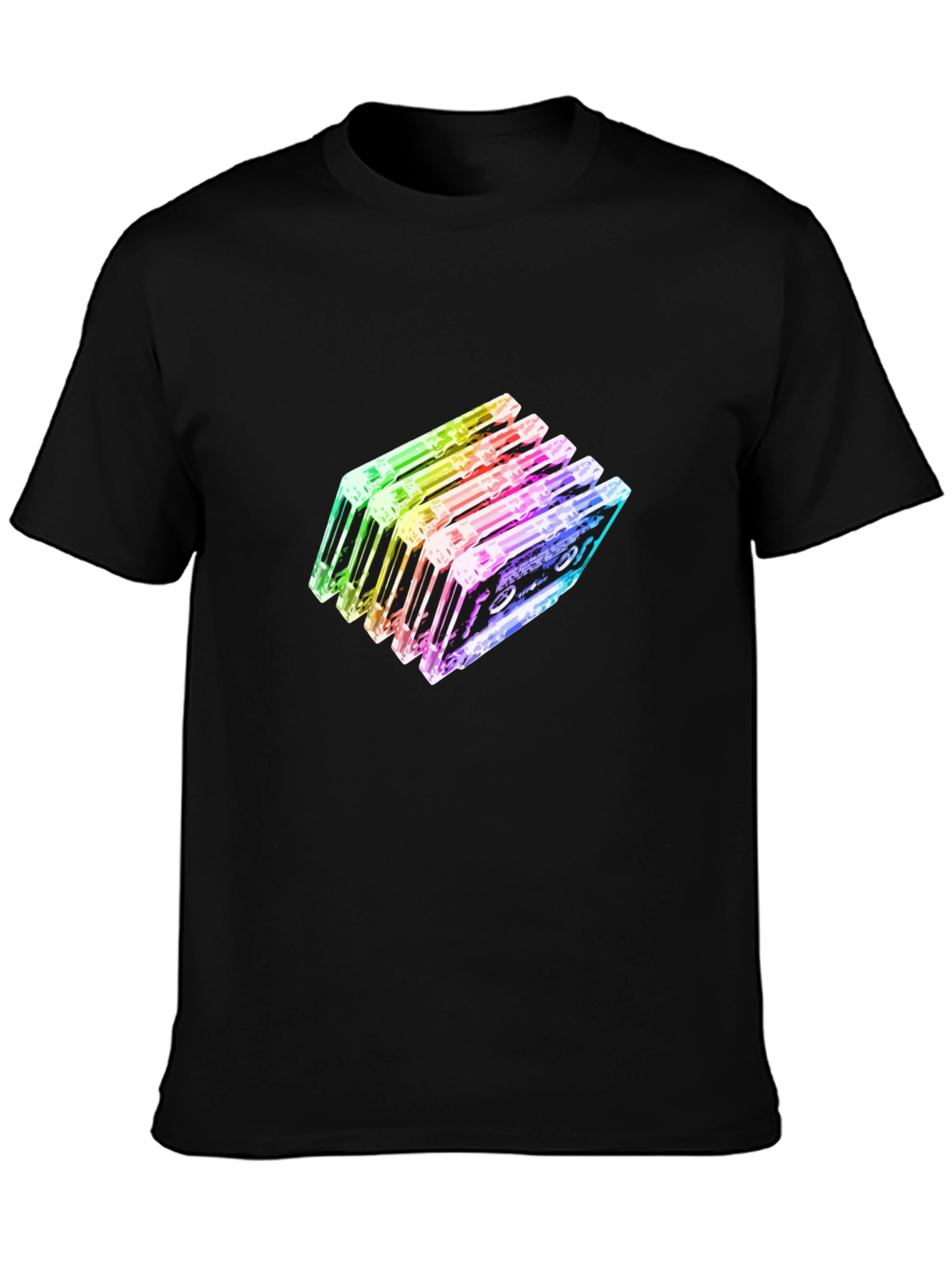 Rainbow Cassette Tapes Graphic Black T-Shirt