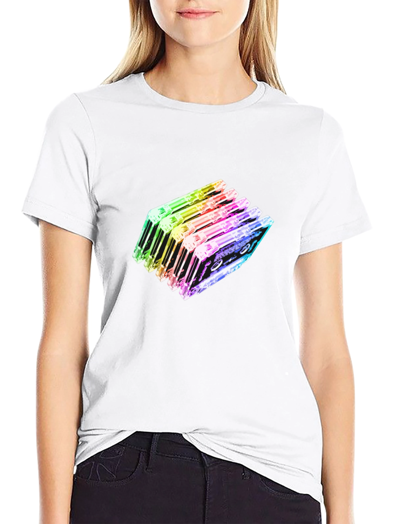 Rainbow Cassette Tapes Graphic Black T-Shirt