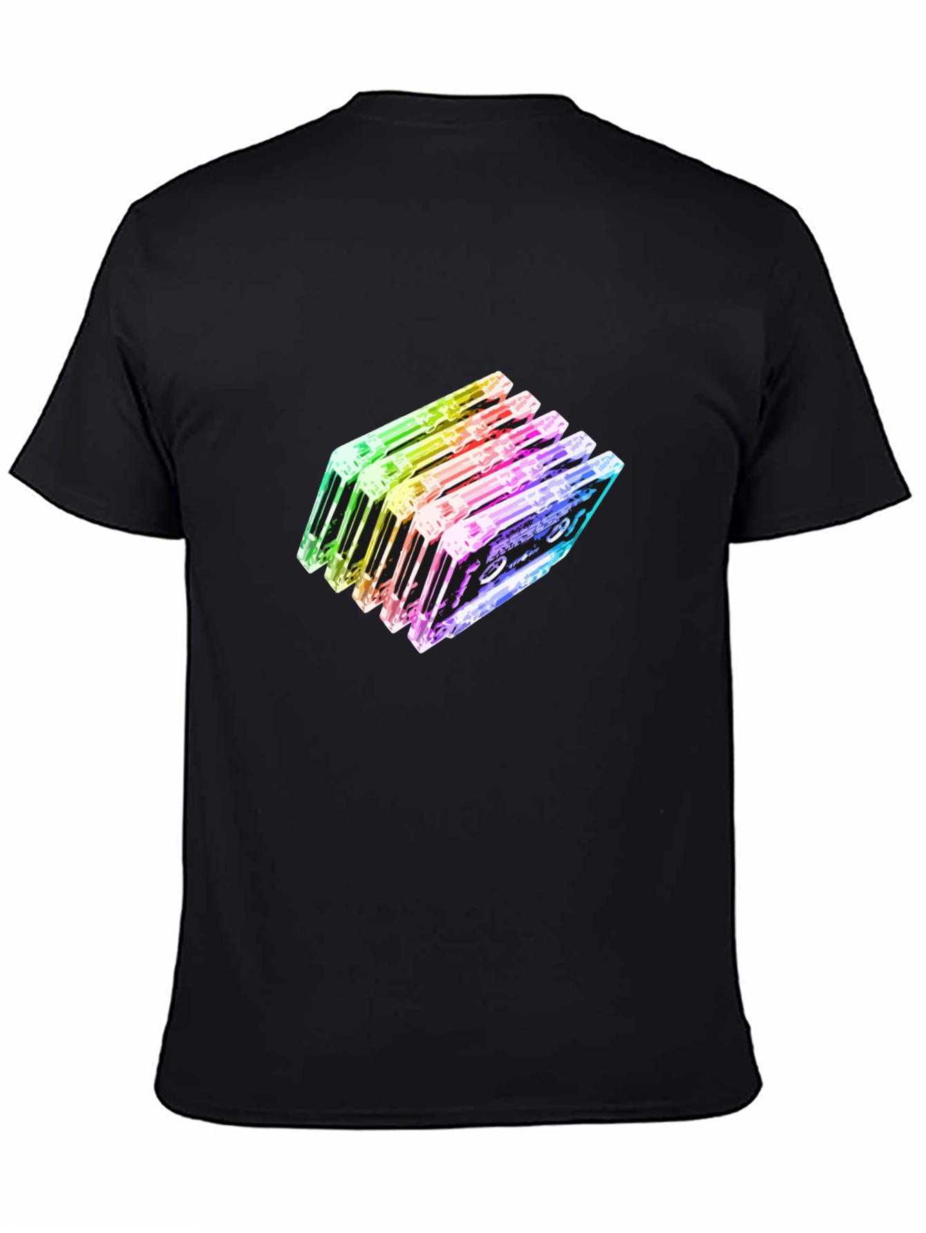 Rainbow Cassette Tapes Graphic Black T-Shirt