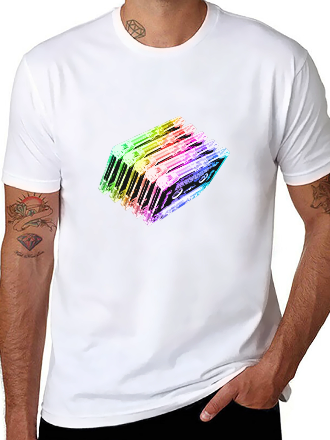 Rainbow Cassette Tapes Graphic Black T-Shirt
