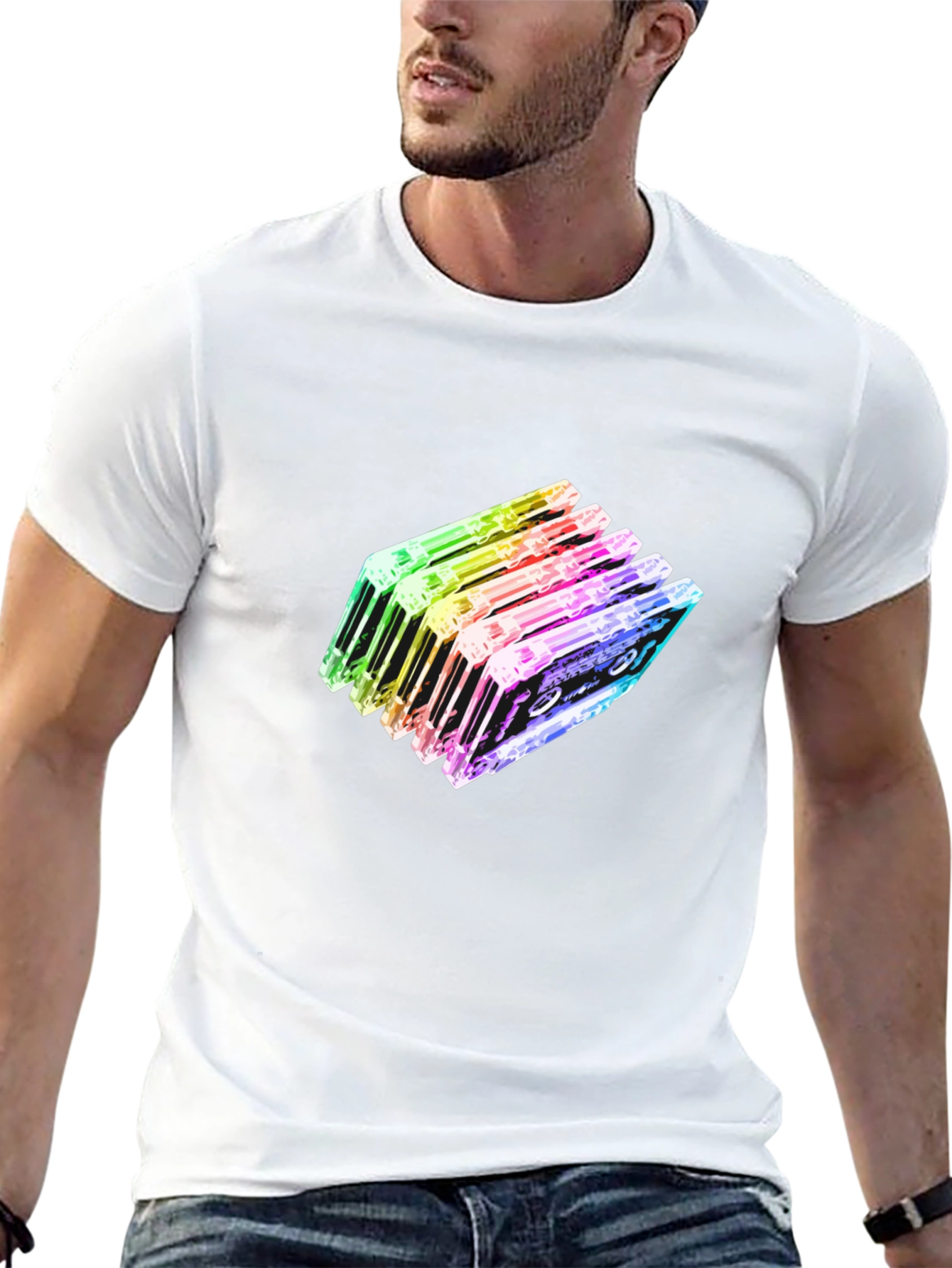 Rainbow Cassette Tapes Graphic Black T-Shirt