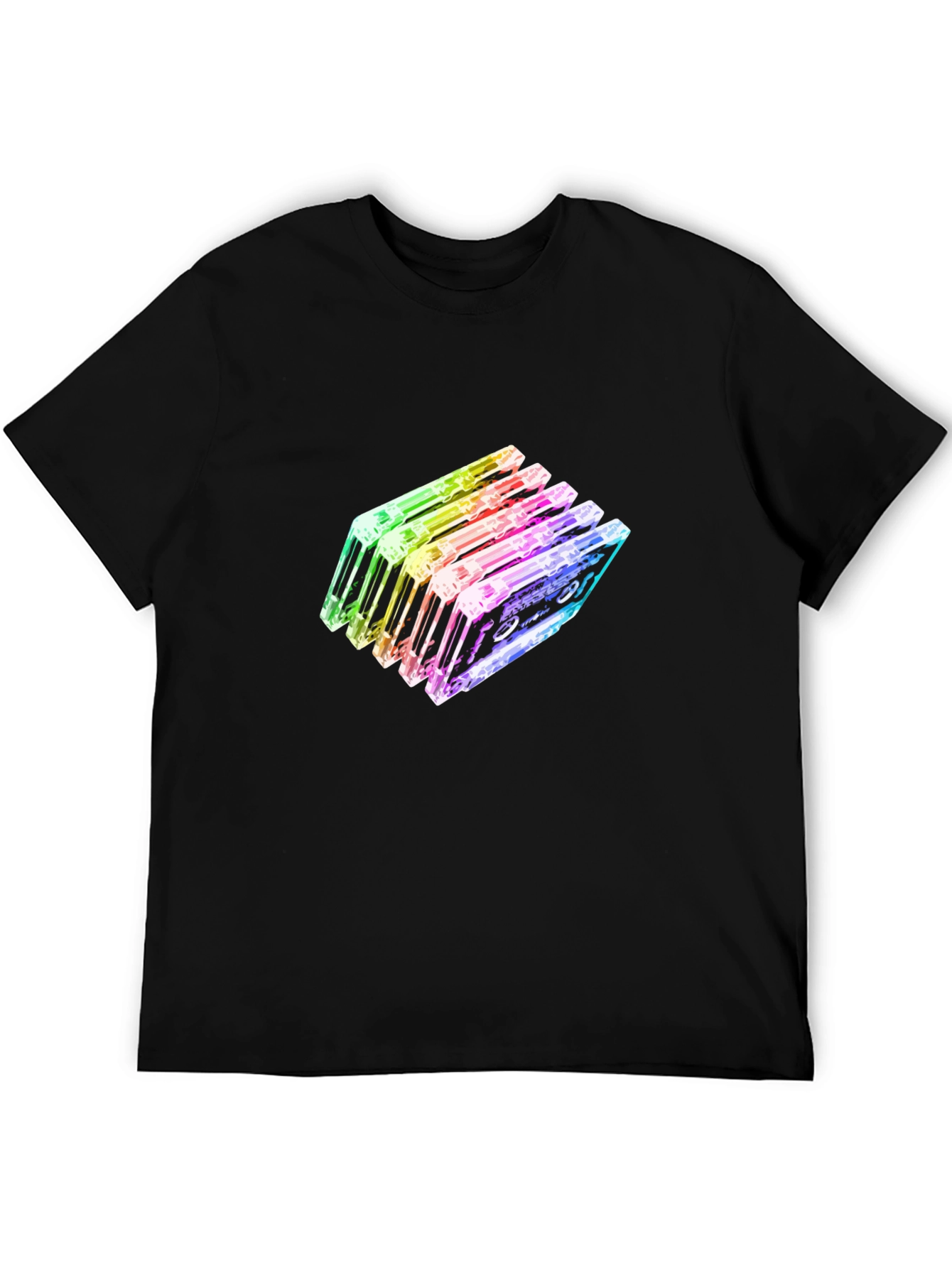 Rainbow Cassette Tapes Graphic Black T-Shirt