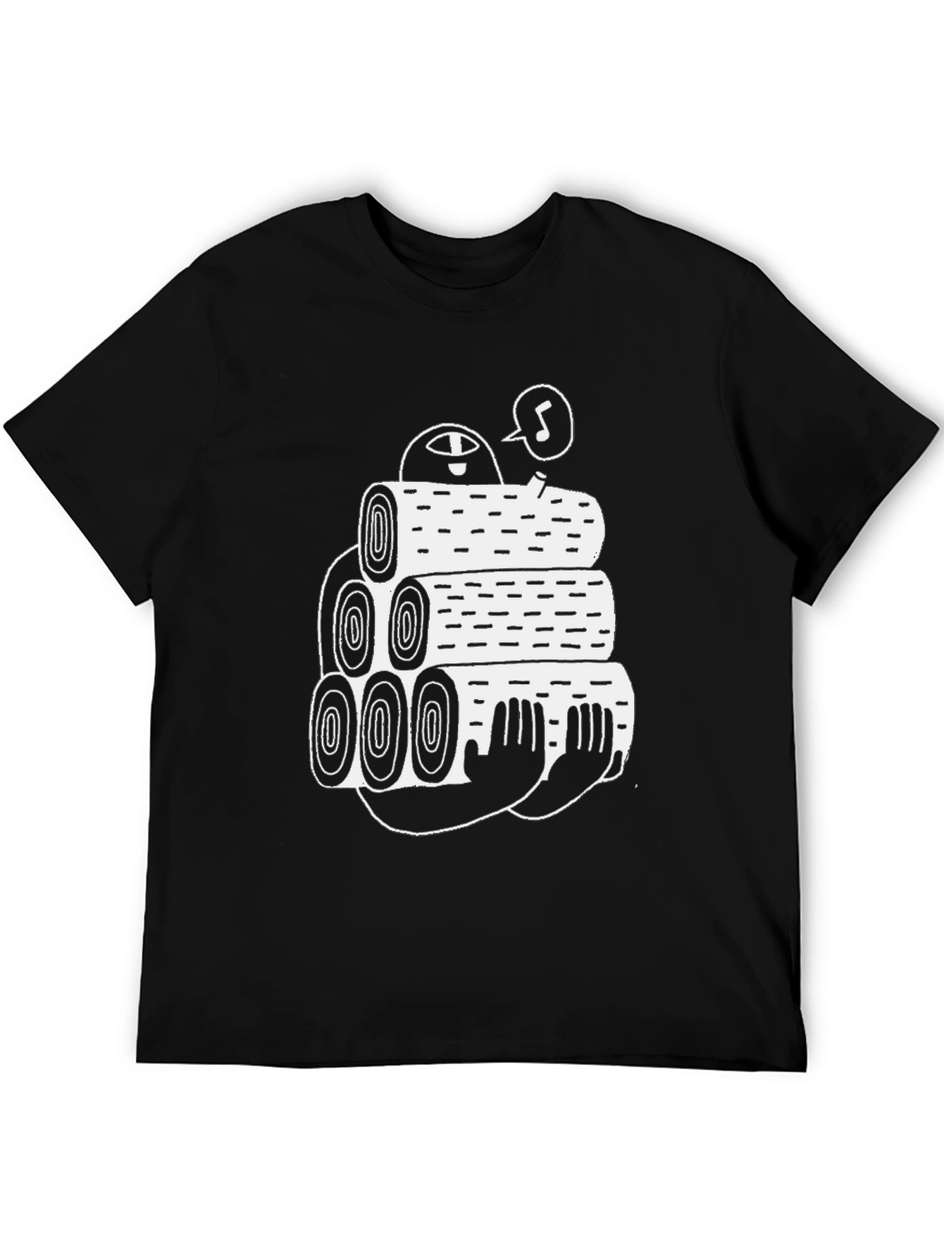 Black Tee with Funny Lumberjack Log Pile Graphic