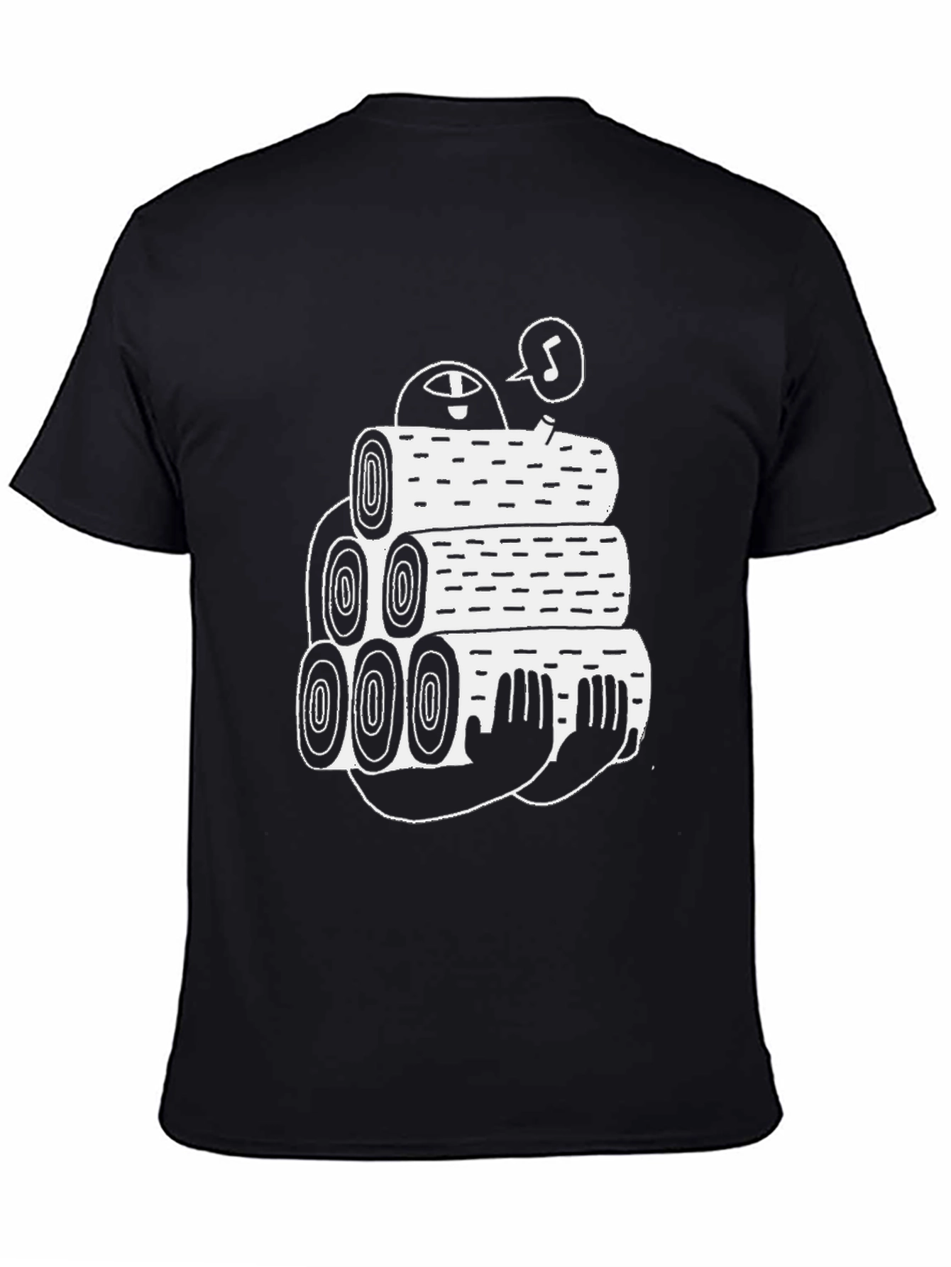 Black Tee with Funny Lumberjack Log Pile Graphic