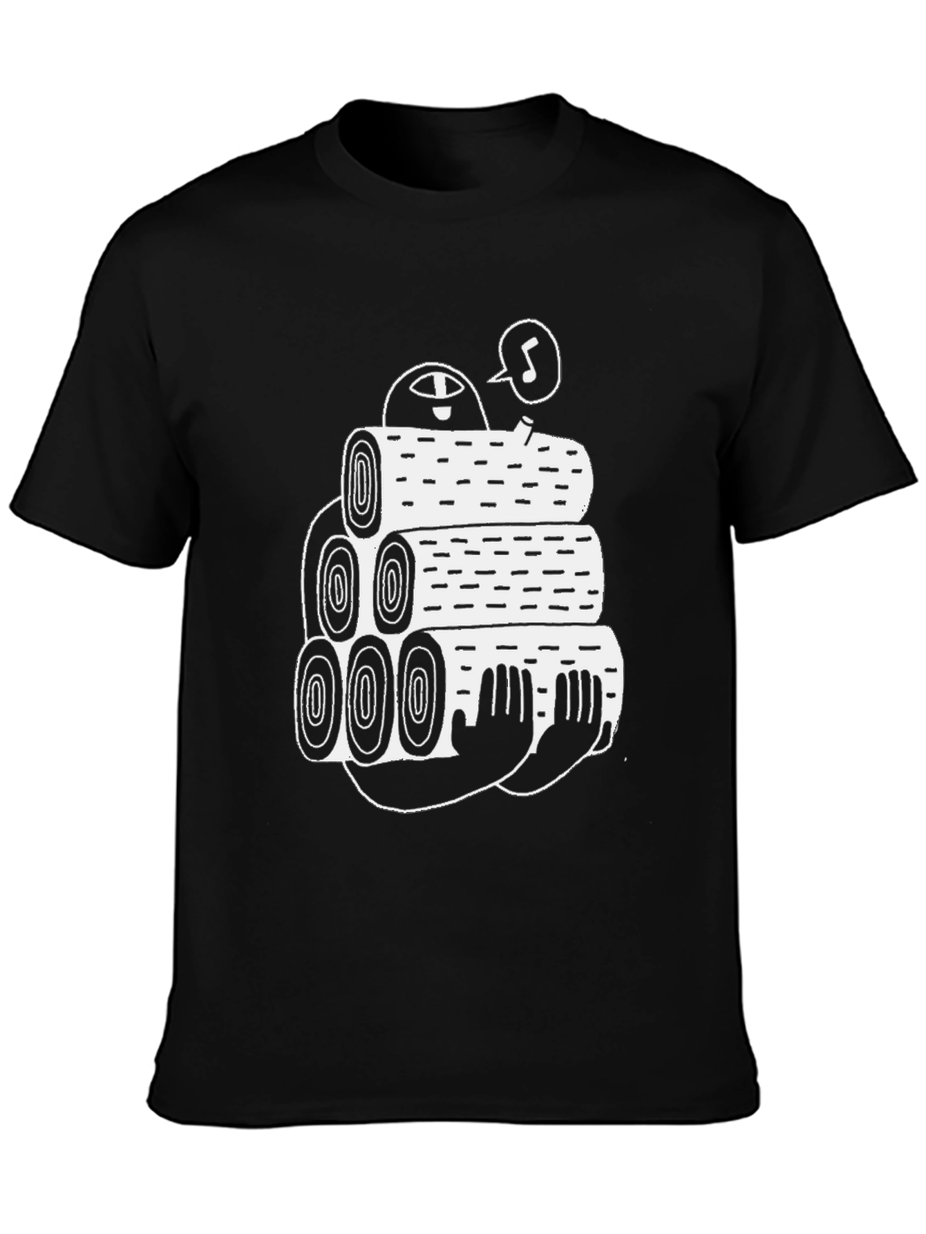Black Tee with Funny Lumberjack Log Pile Graphic