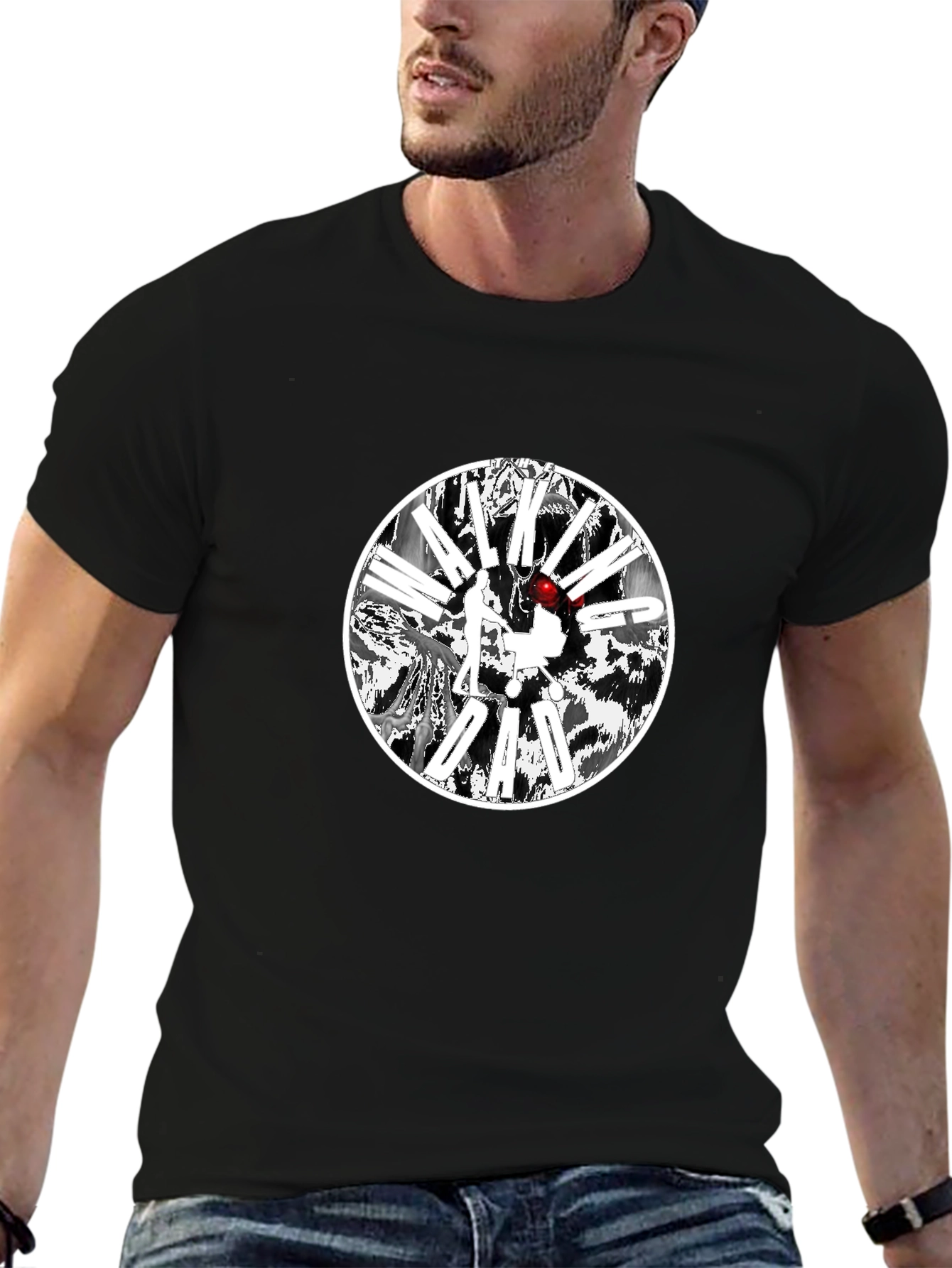 Black T-Shirt with Circular Graphic Design