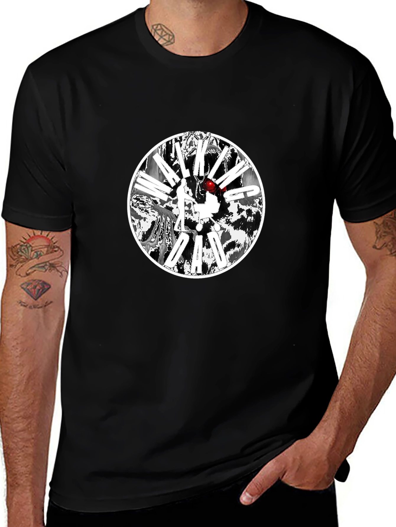 Black T-Shirt with Circular Graphic Design