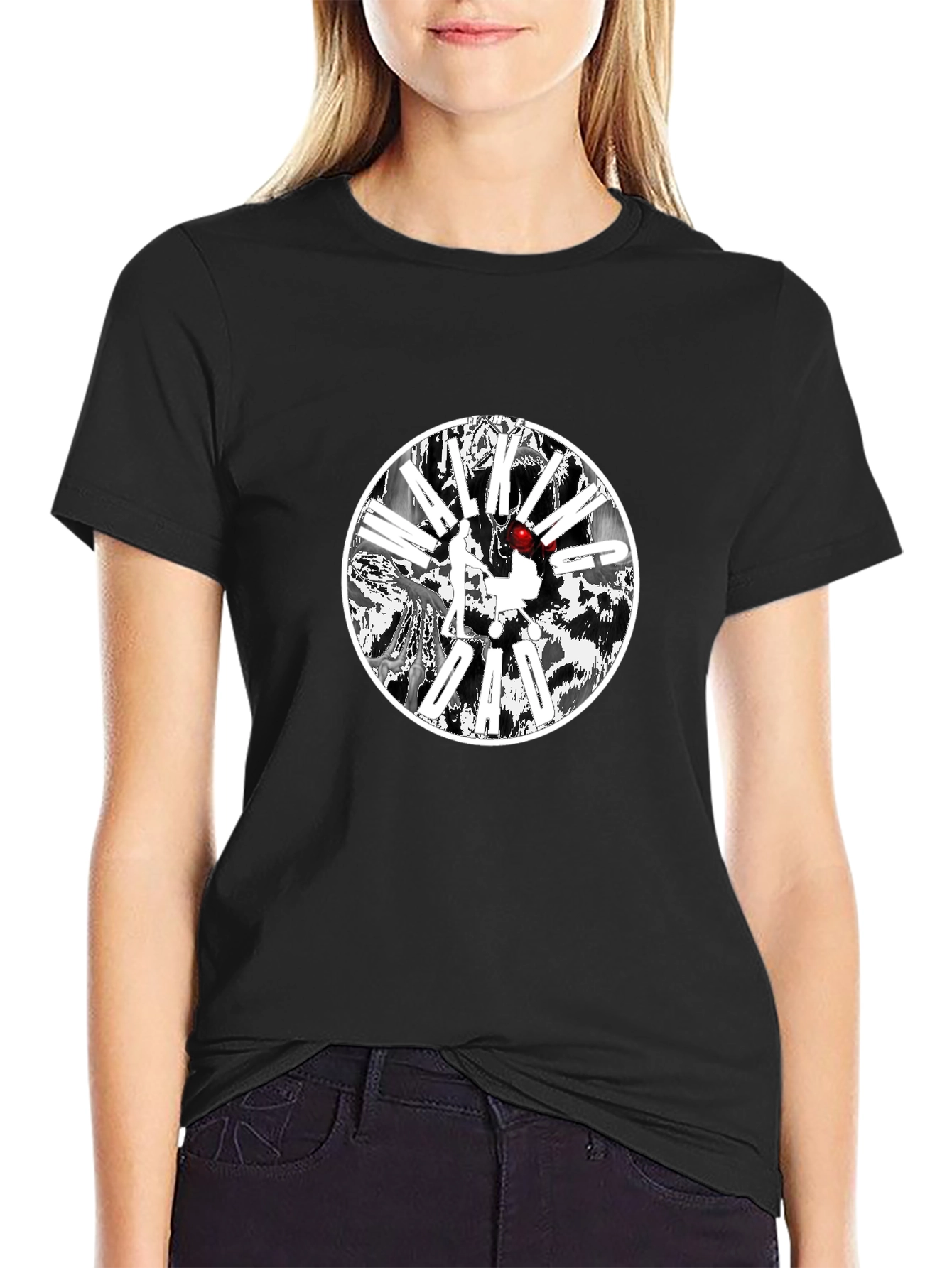 Black T-Shirt with Circular Graphic Design