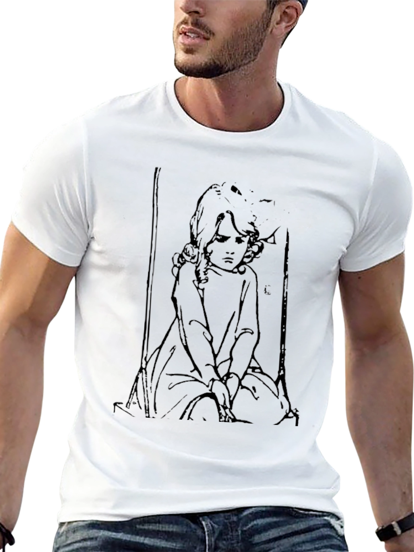 Monochrome Girl on Swing Graphic Tee