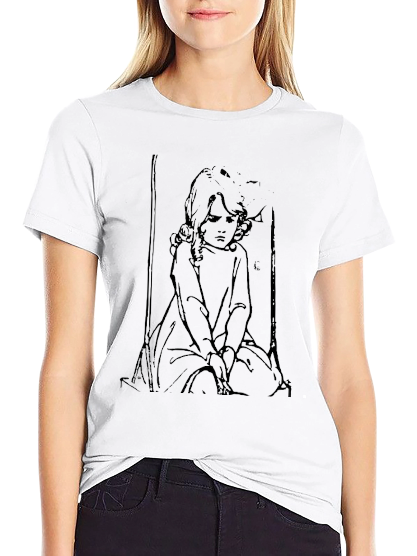 Monochrome Girl on Swing Graphic Tee