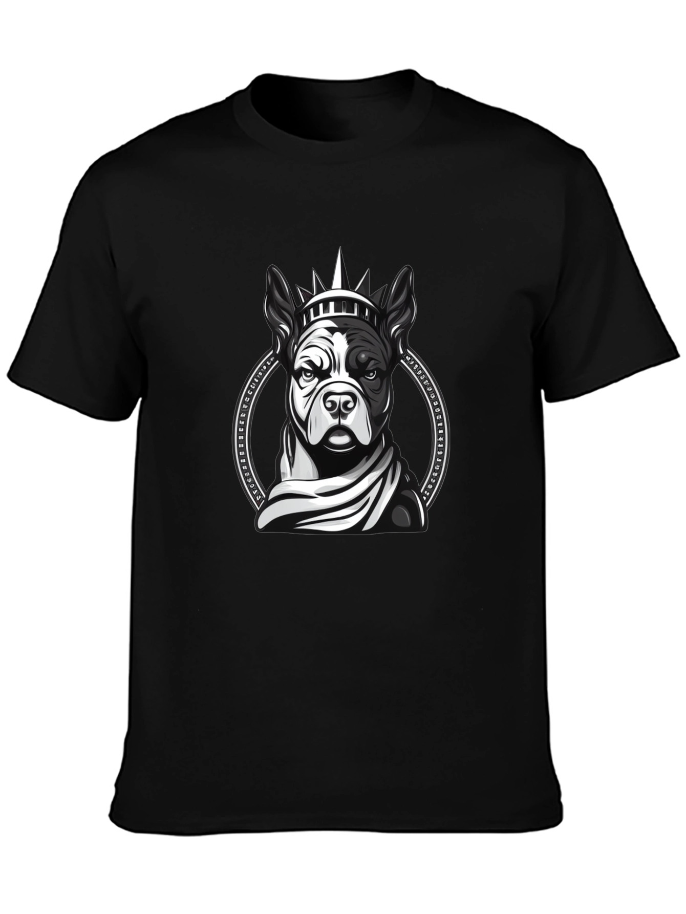 Dog Statue Liberty Graphic Tee - Black