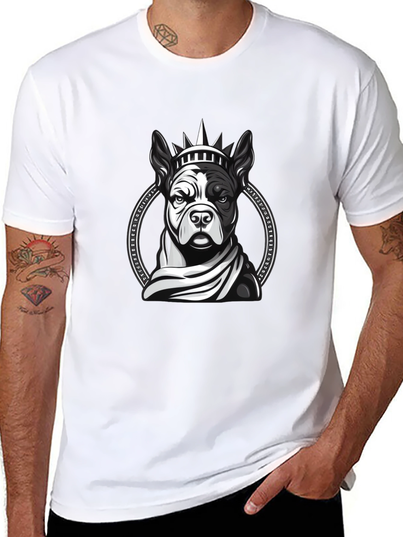 Dog Statue Liberty Graphic Tee - Black