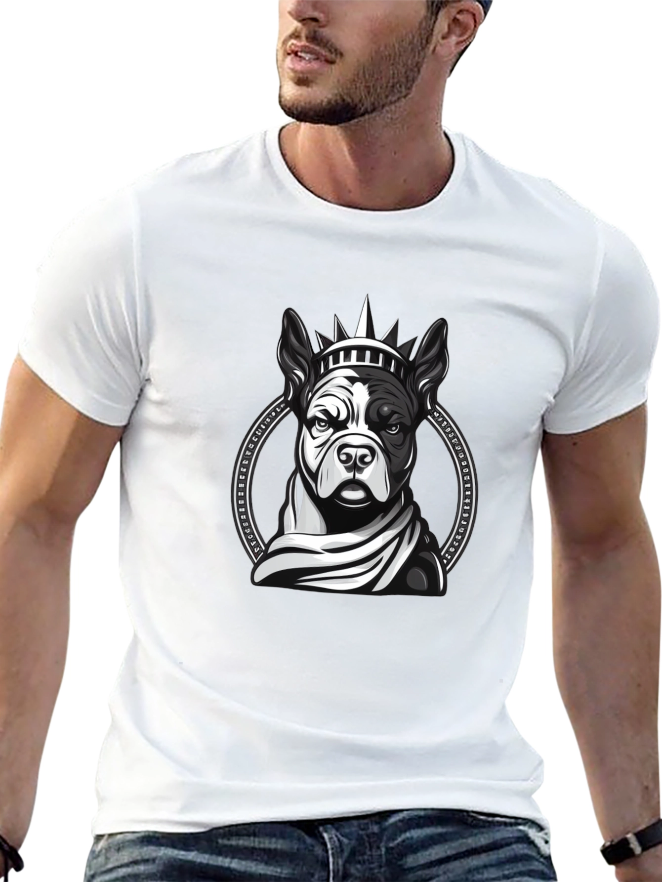 Dog Statue Liberty Graphic Tee - Black