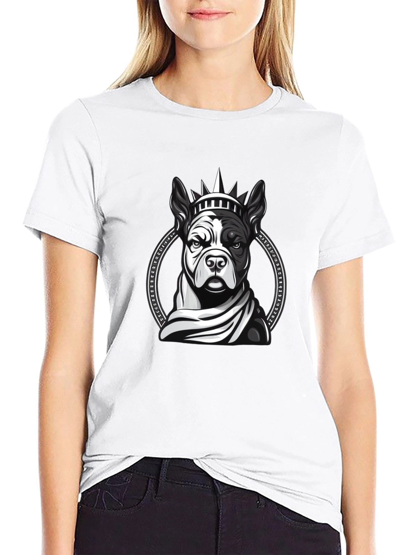 Dog Statue Liberty Graphic Tee - Black