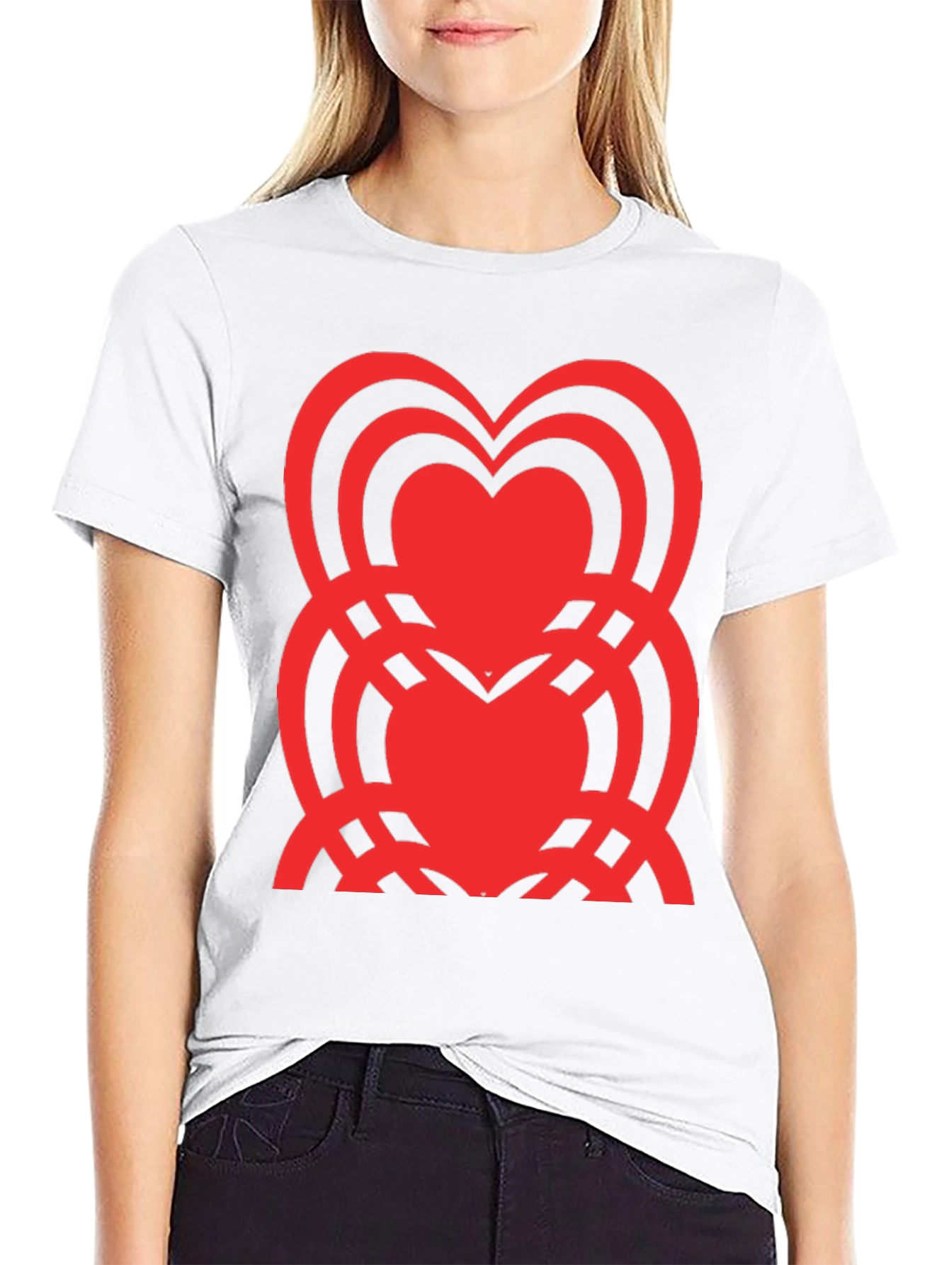 Heart Pattern Black T-Shirt