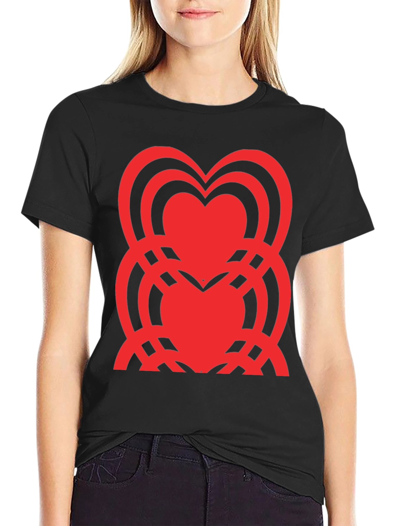 Heart Pattern Black T-Shirt