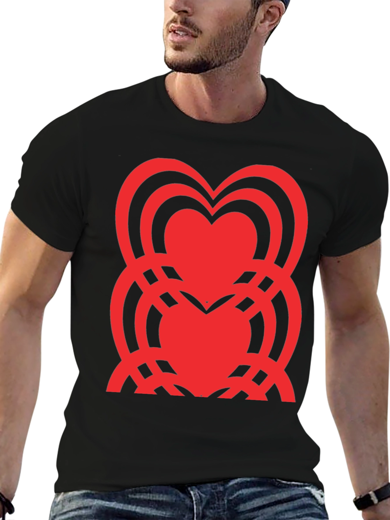 Heart Pattern Black T-Shirt