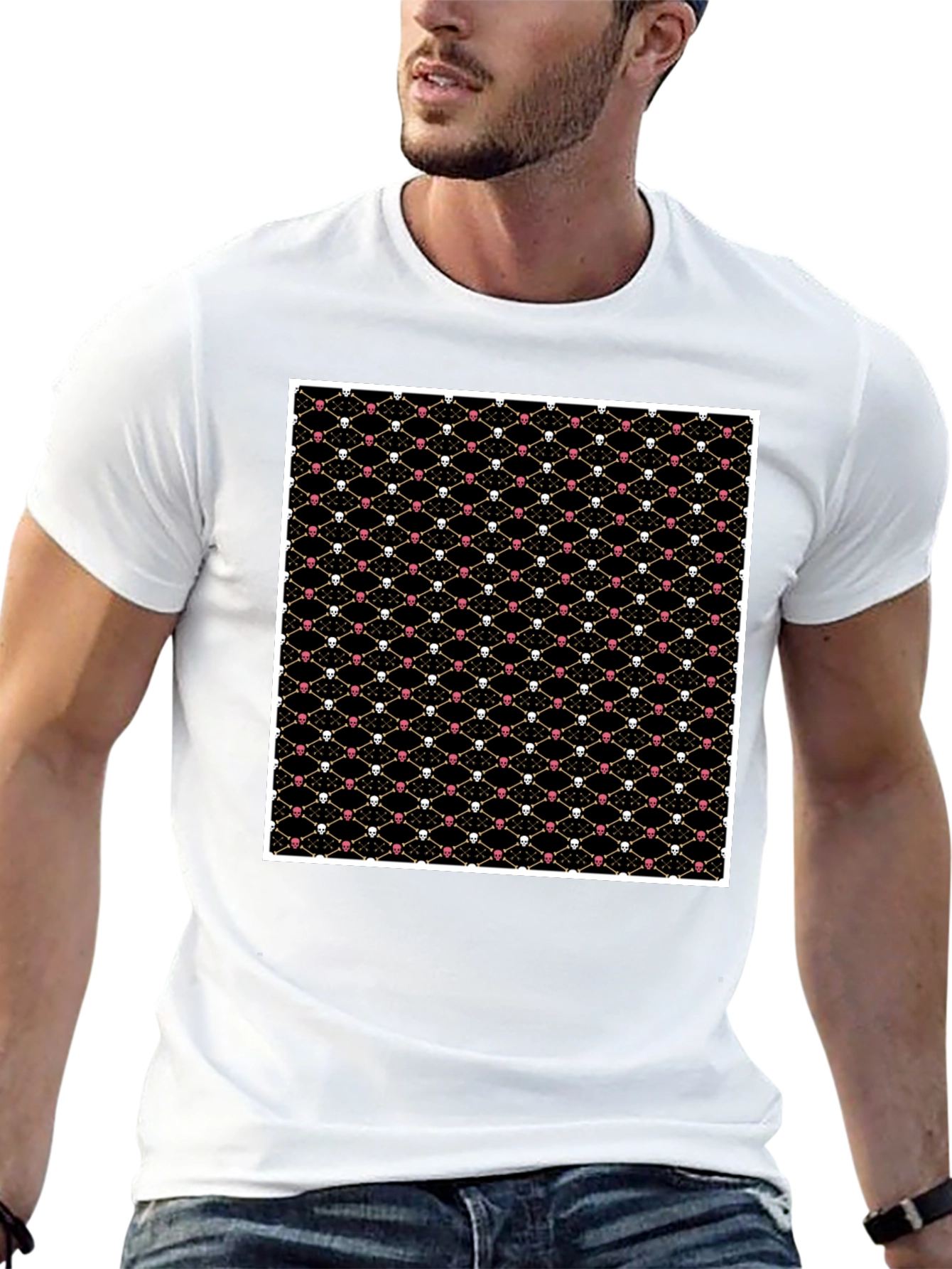 Skull & Bones Pattern T-Shirt - Black