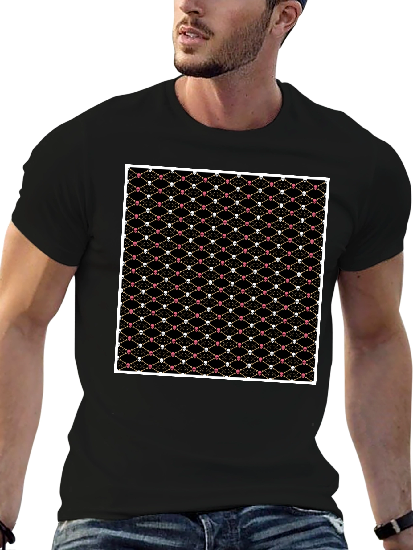 Skull & Bones Pattern T-Shirt - Black