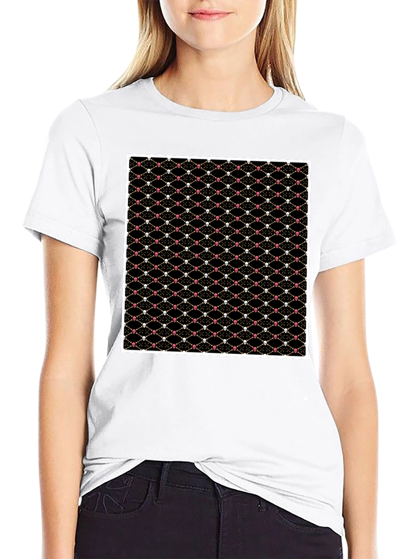 Skull & Bones Pattern T-Shirt - Black