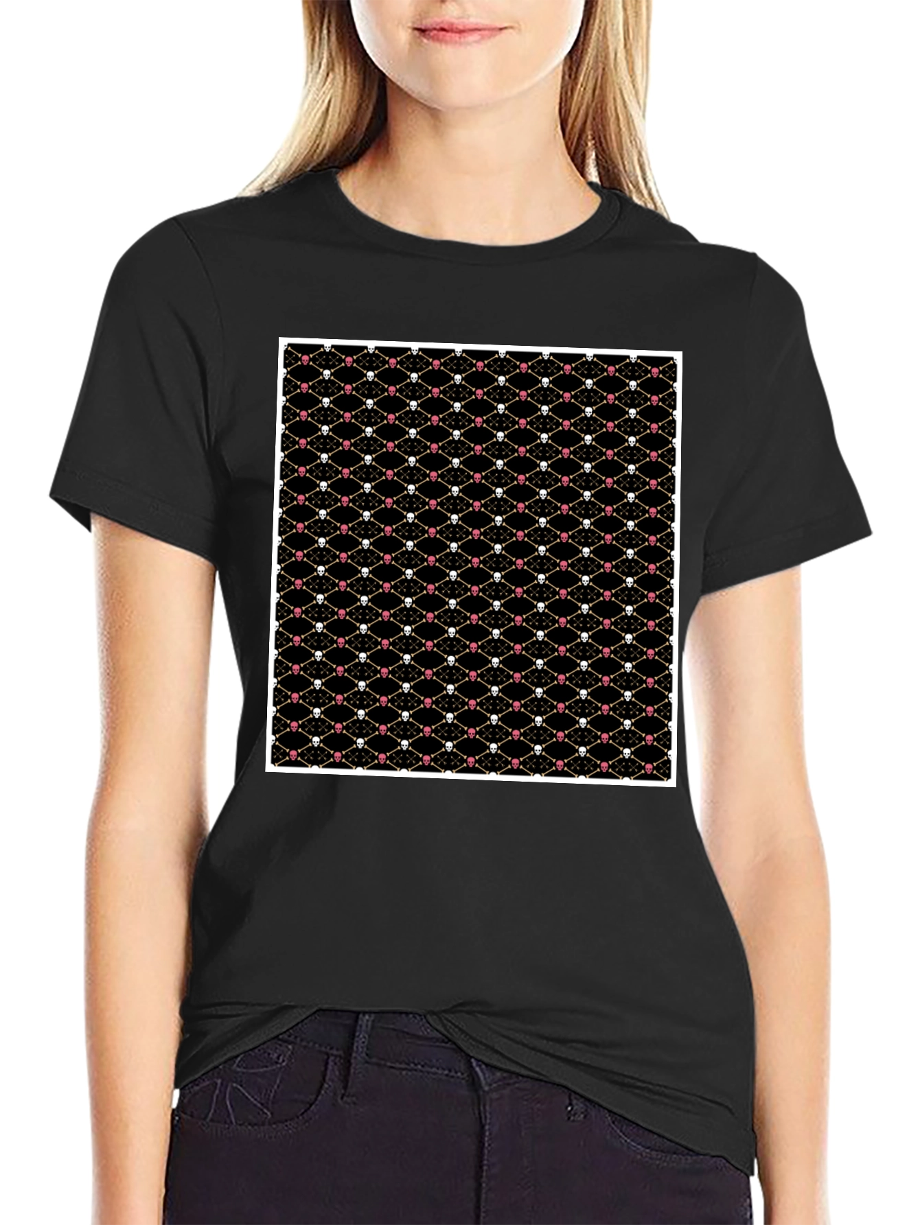 Skull & Bones Pattern T-Shirt - Black