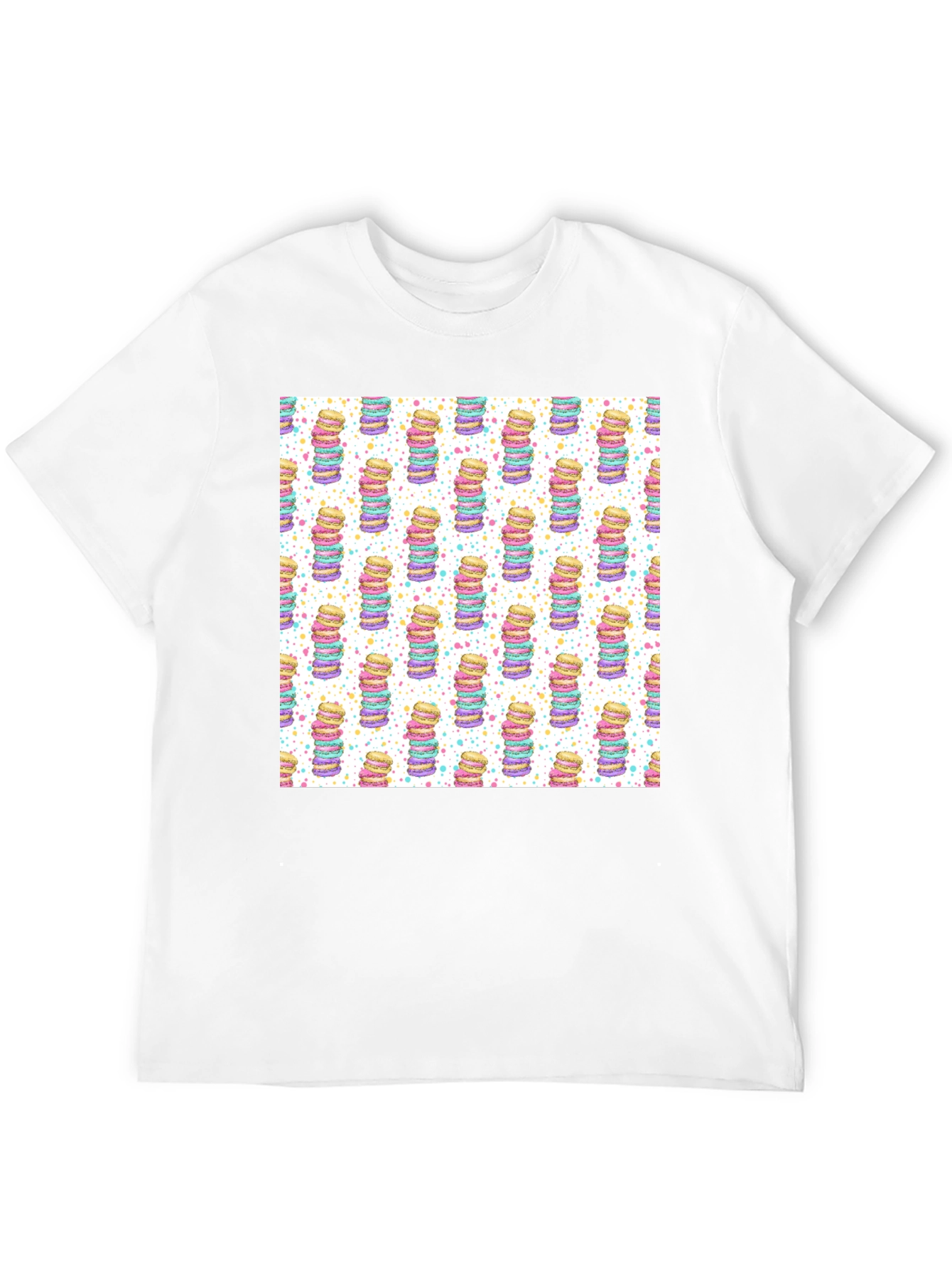 Macaron Stack Pattern T-Shirt - Sweet Treat Design