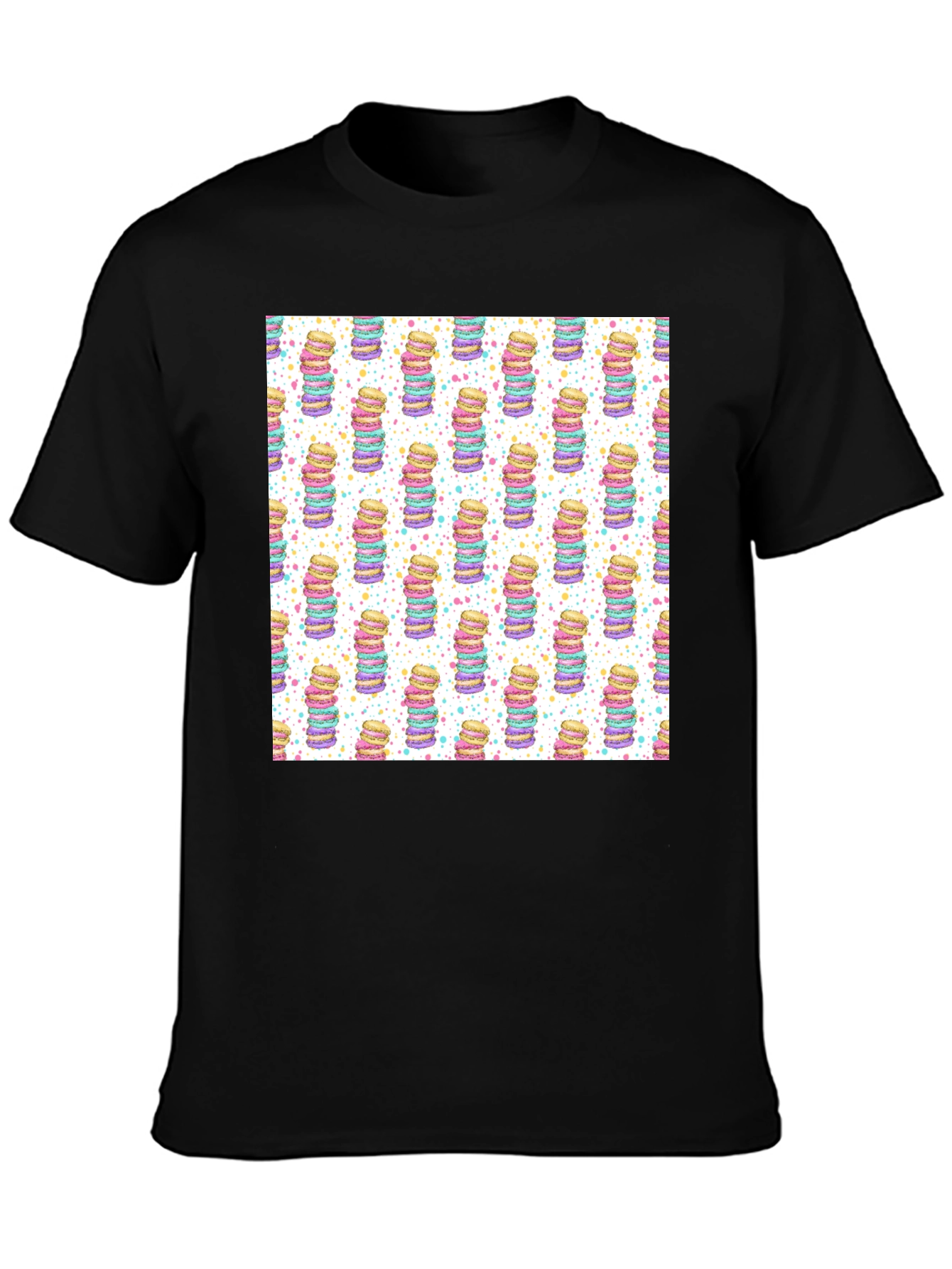 Macaron Stack Pattern T-Shirt - Sweet Treat Design