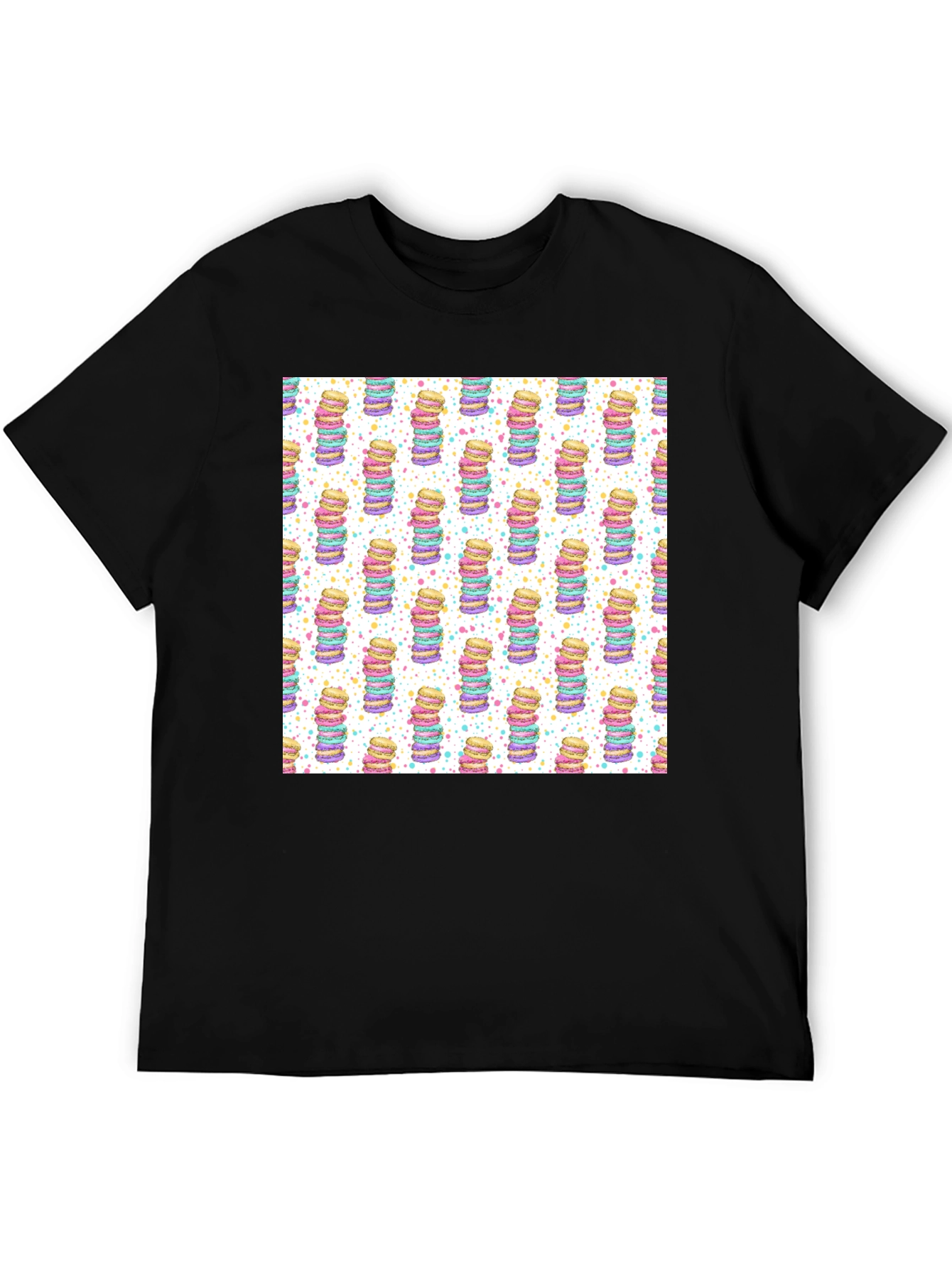 Macaron Stack Pattern T-Shirt - Sweet Treat Design