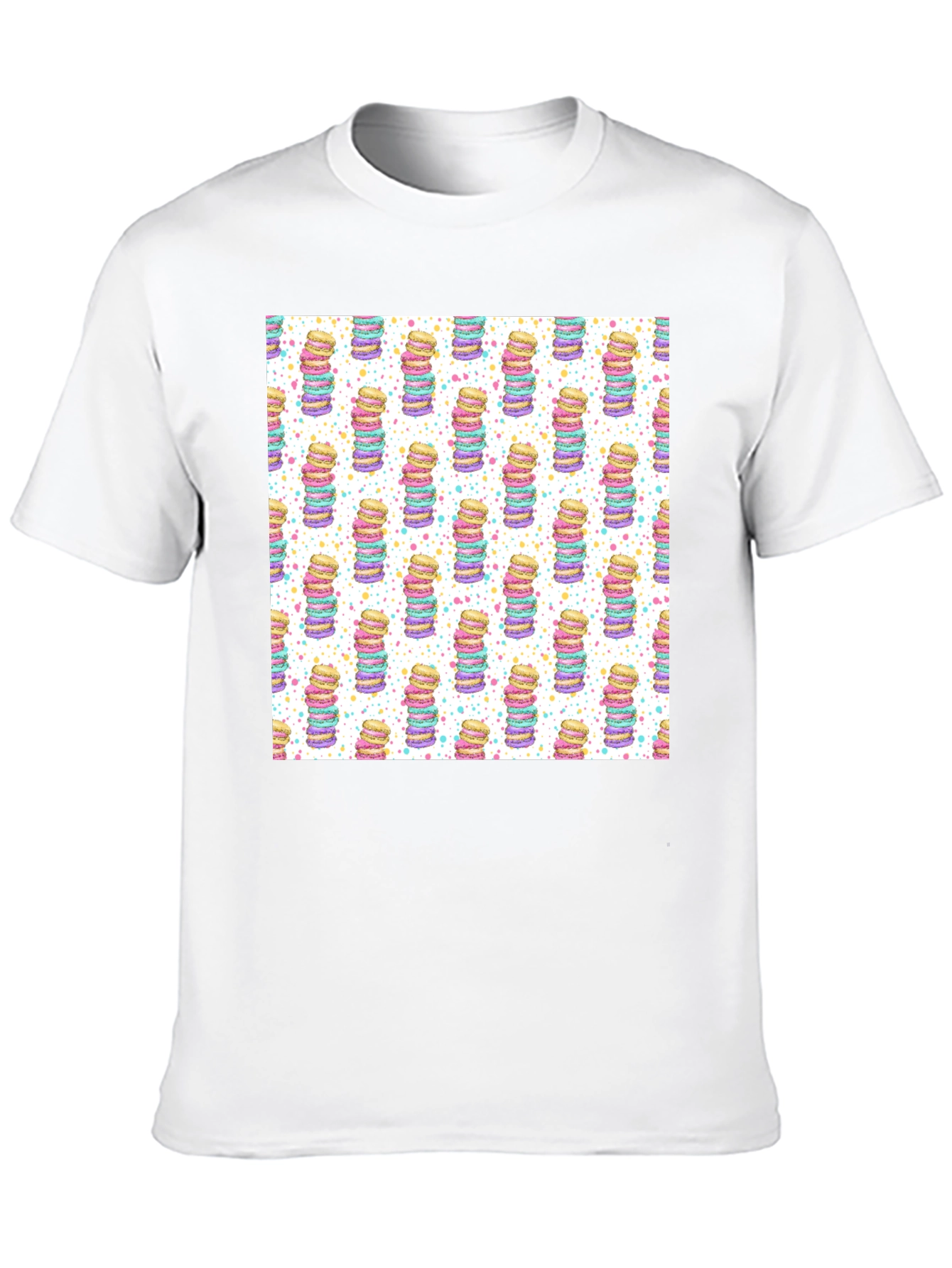Macaron Stack Pattern T-Shirt - Sweet Treat Design