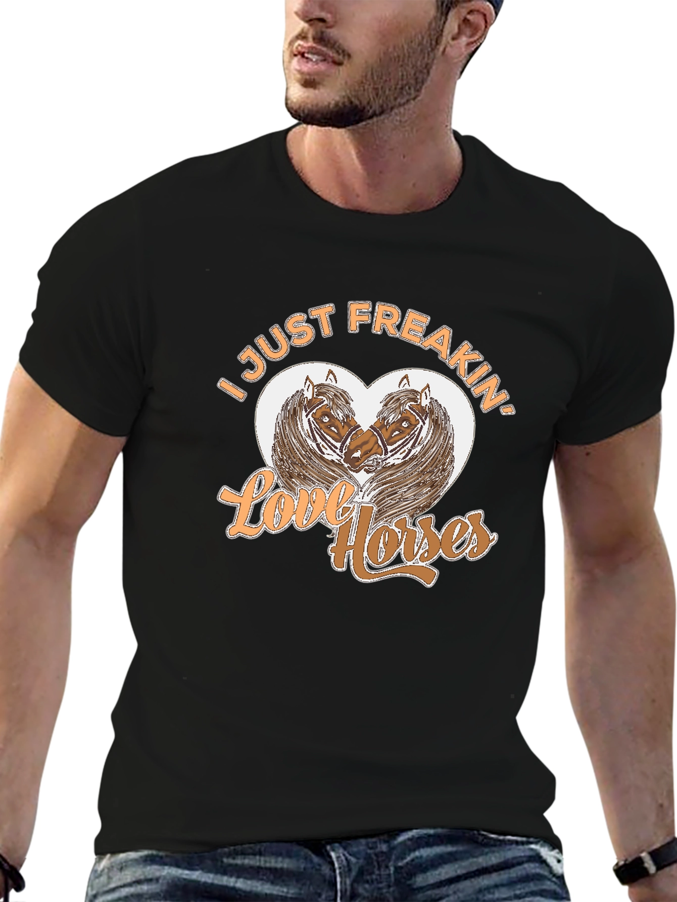 I Just Freakin Love Horses Black Graphic T-Shirt