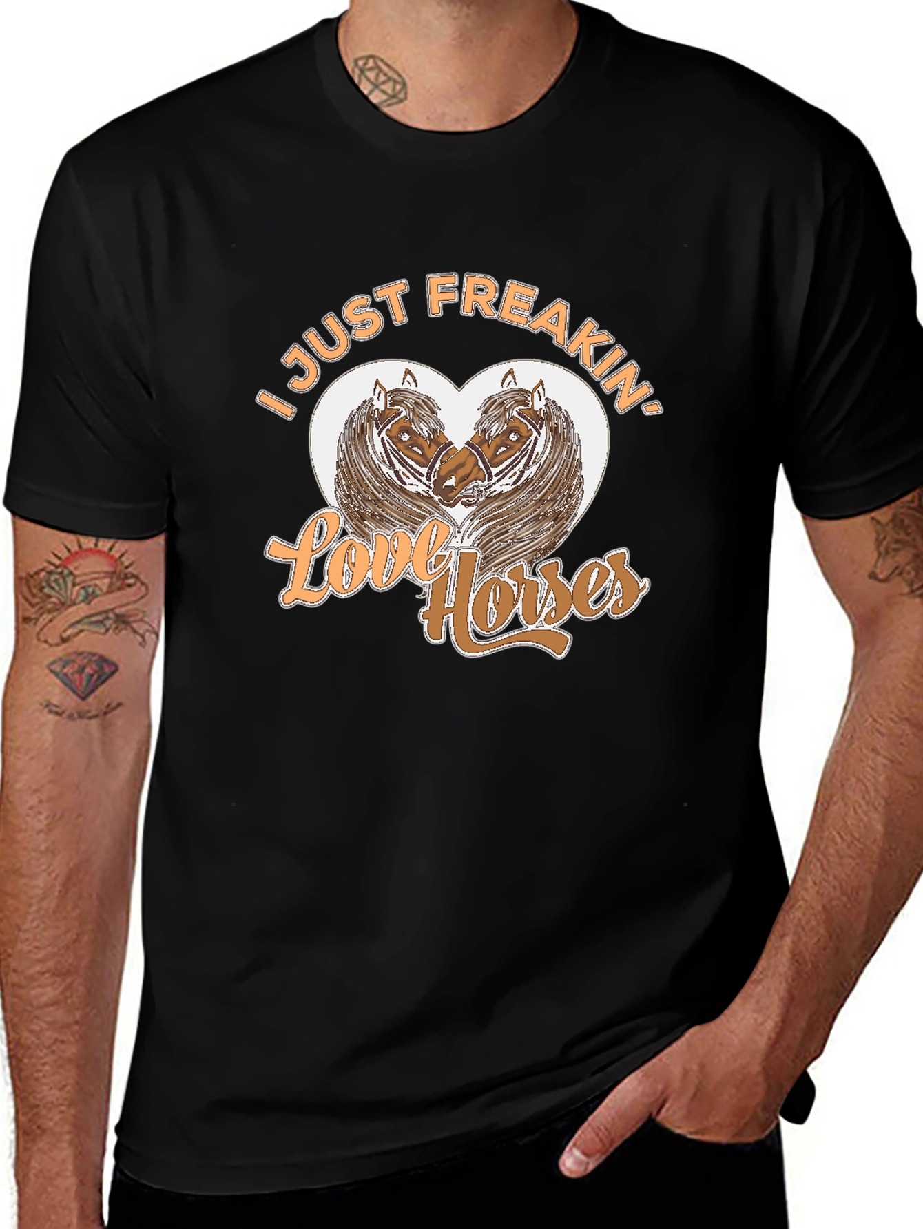 I Just Freakin Love Horses Black Graphic T-Shirt