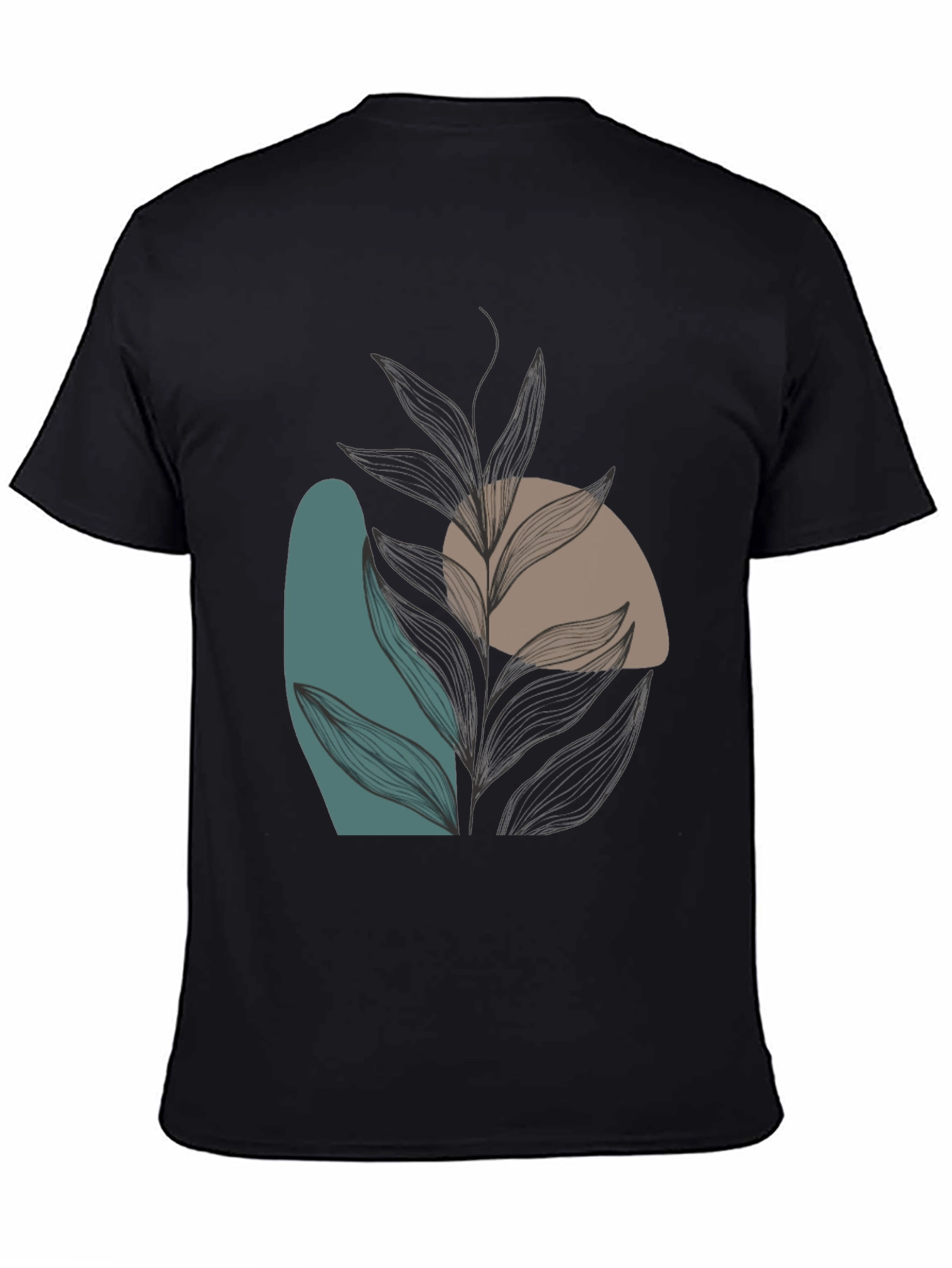 Modern Abstract Leaf Print Black T-Shirt