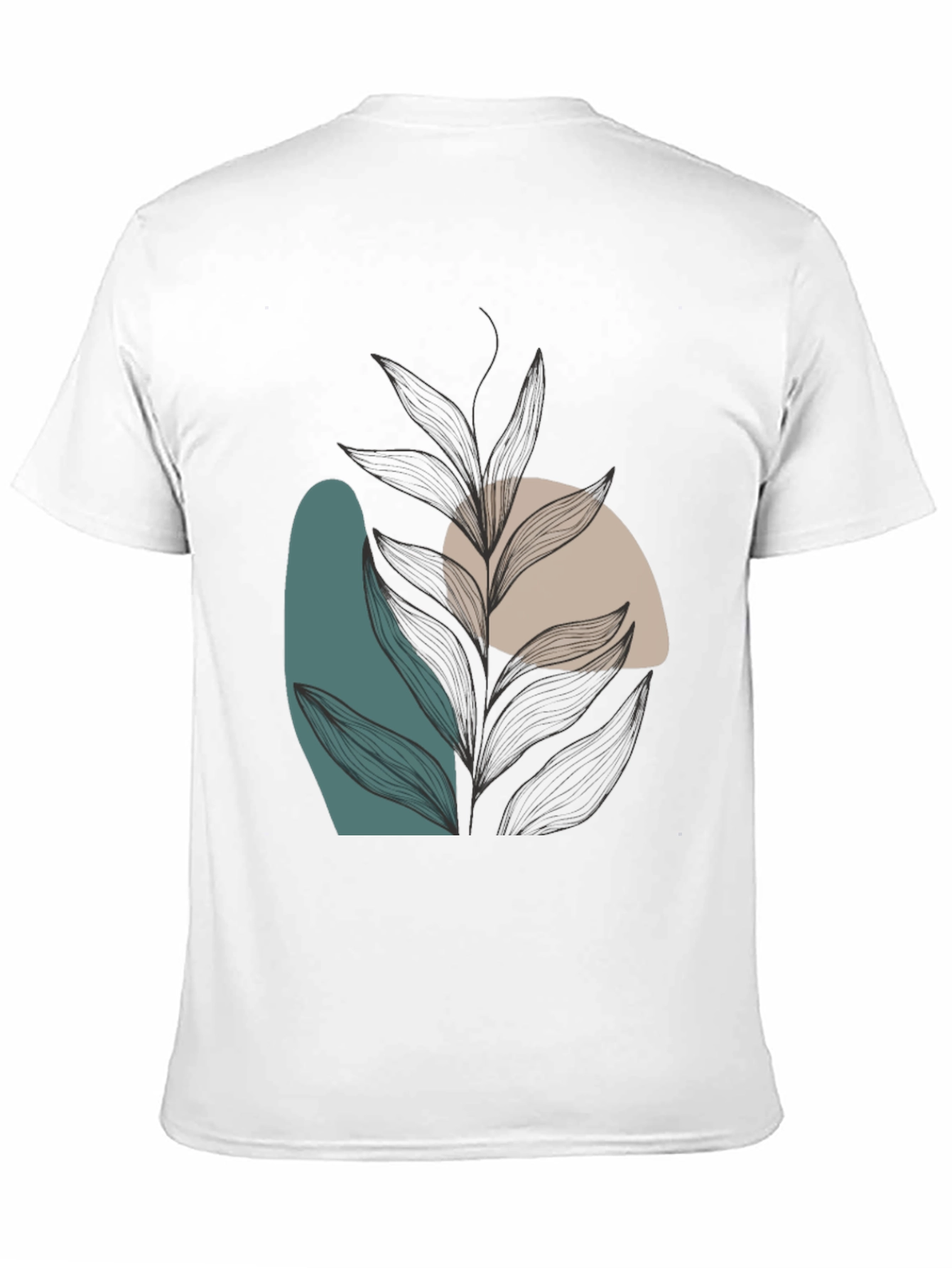 Modern Abstract Leaf Print Black T-Shirt