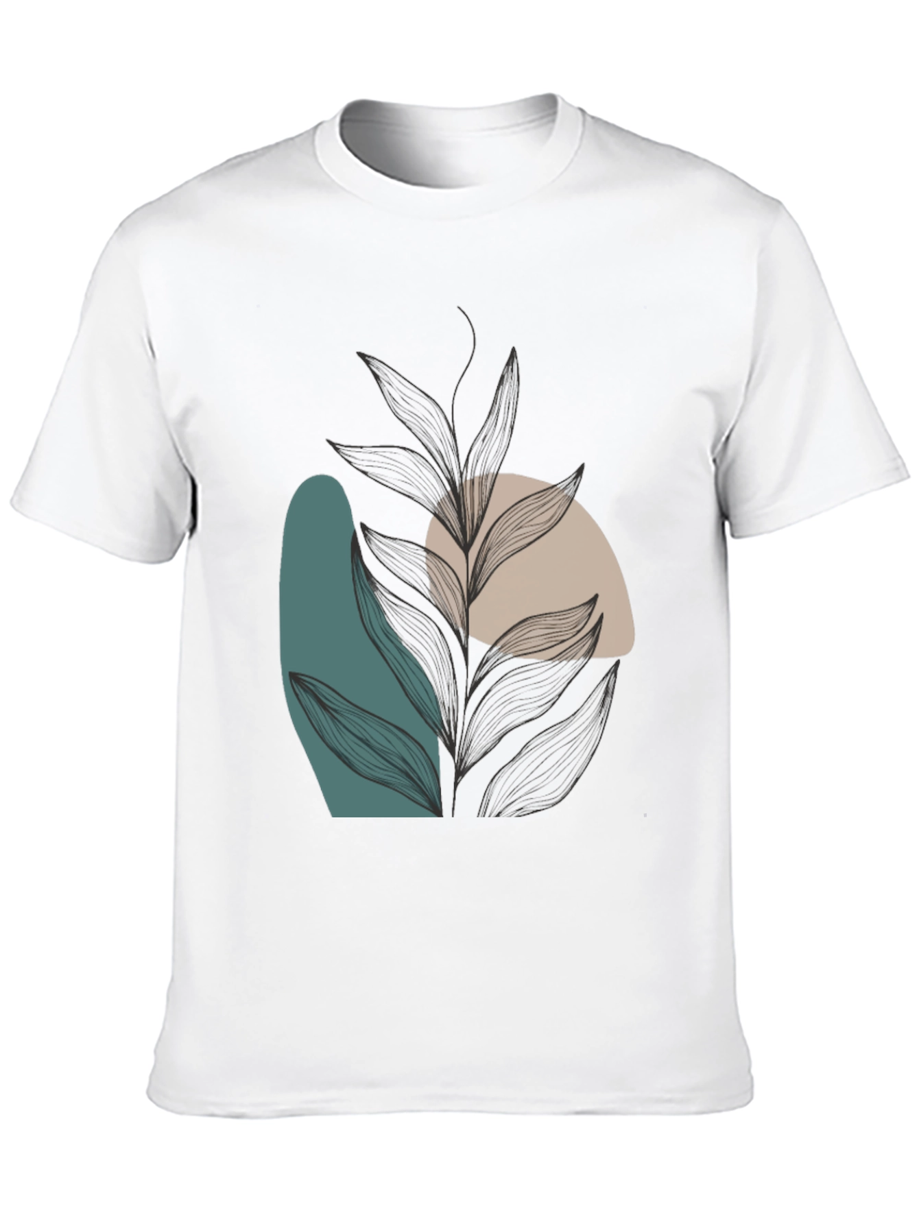 Modern Abstract Leaf Print Black T-Shirt