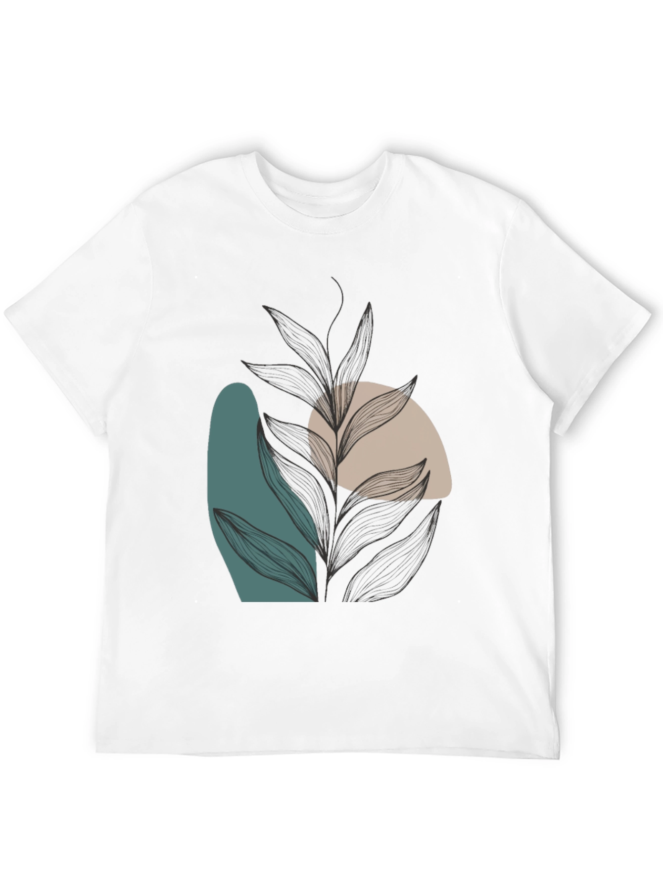 Modern Abstract Leaf Print Black T-Shirt